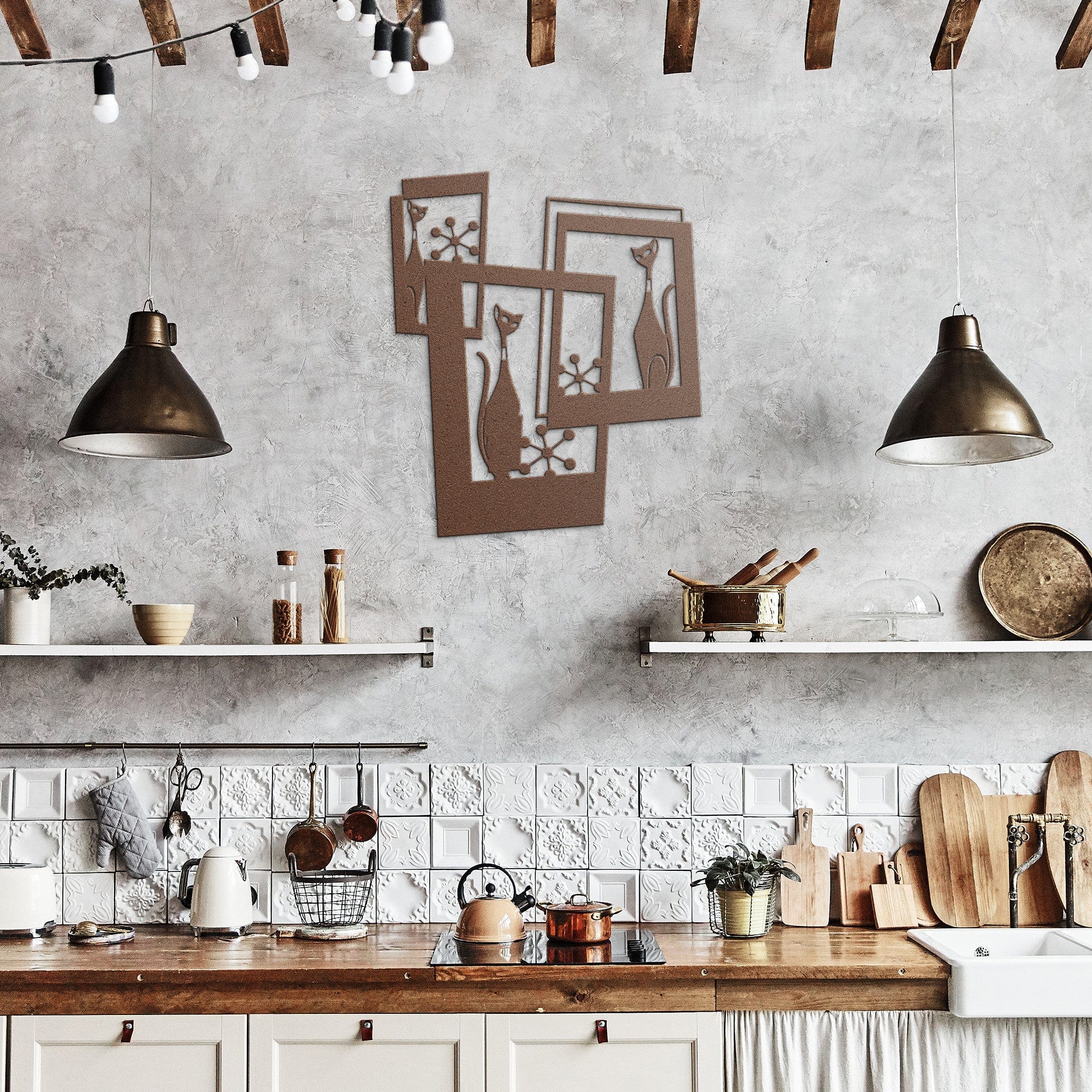 Atomic Cat, three cats starburst Wall Art