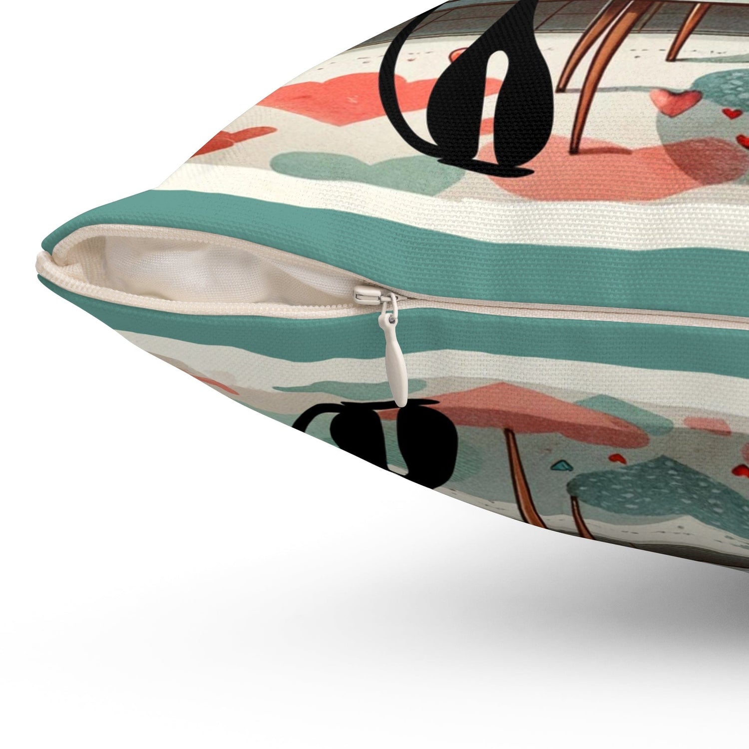 Atomic Cat Valentine Kitsch, Aqua, Red, Mid Century Modern, Valentine Love Pillow And Insert Home Decor