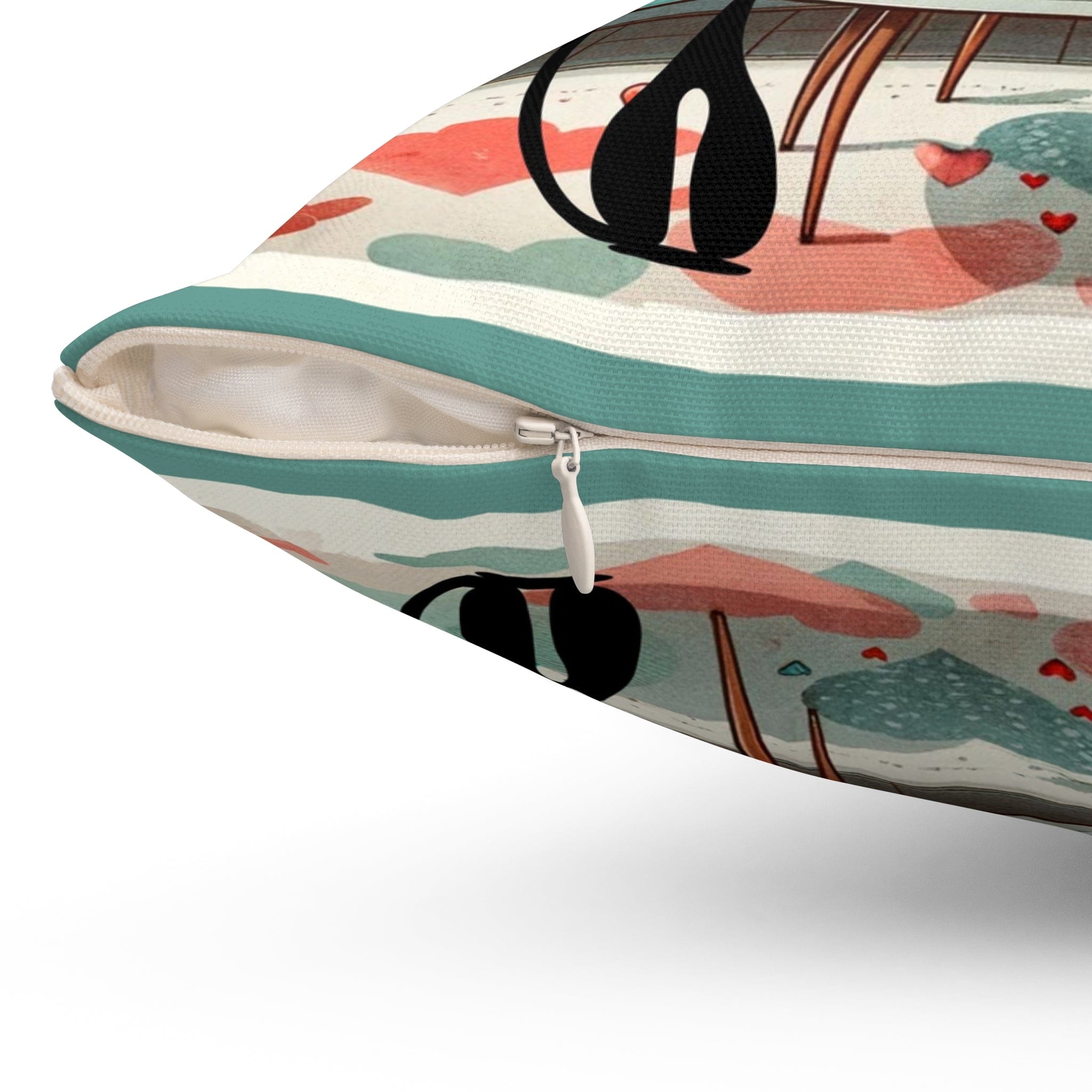 Atomic Cat Valentine Kitsch, Aqua, Red, Mid Century Modern, Valentine Love Pillow And Insert Home Decor