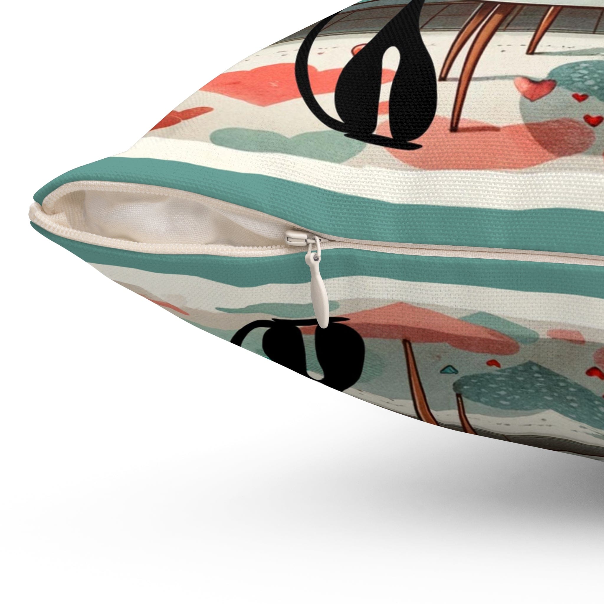 Atomic Cat Valentine Kitsch, Aqua, Red, Mid Century Modern, Valentine Love Pillow And Insert Home Decor