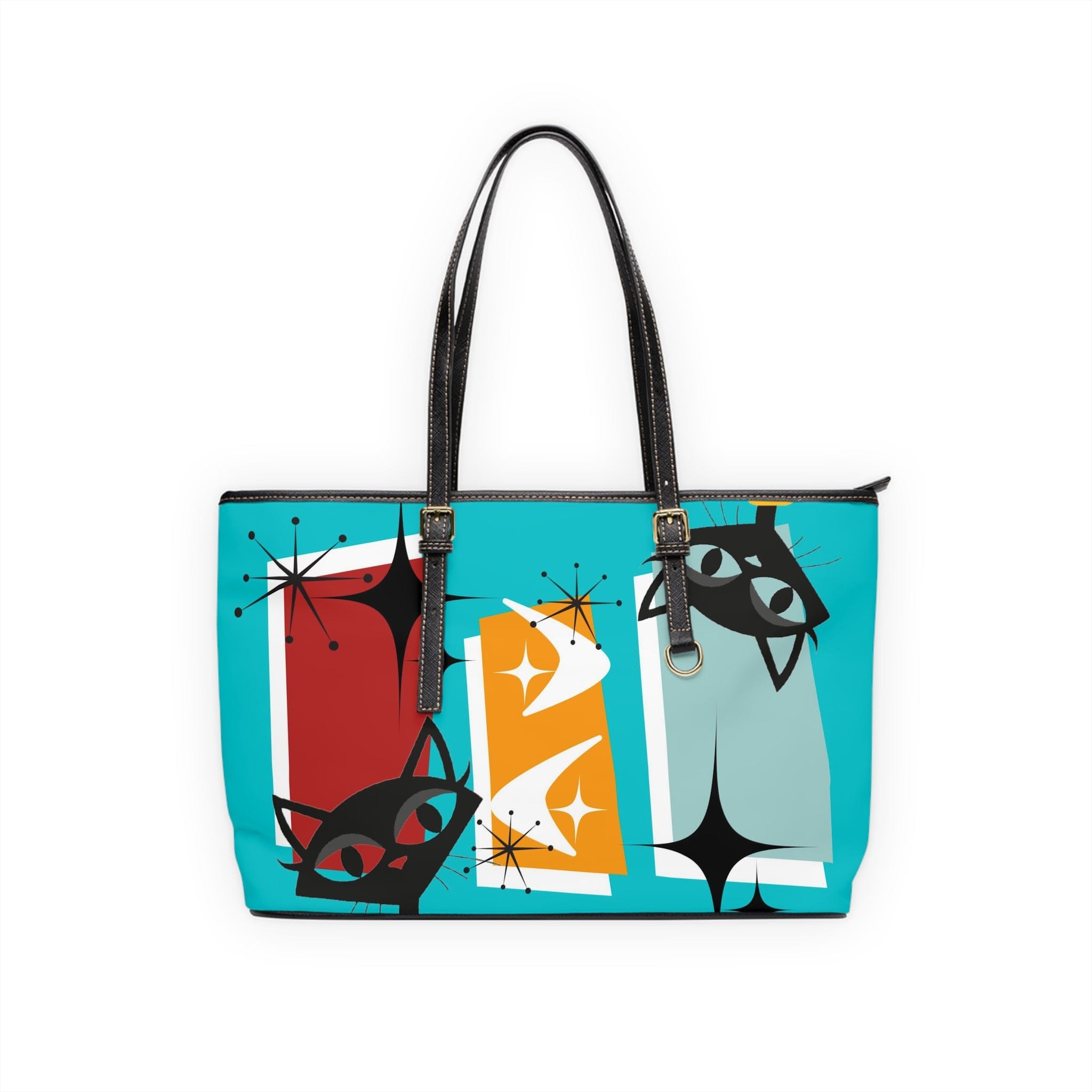 Atomic Kitschy Cat, Retro Shoulder Bag In Aqua Blue And Quirky Fun Design Bags