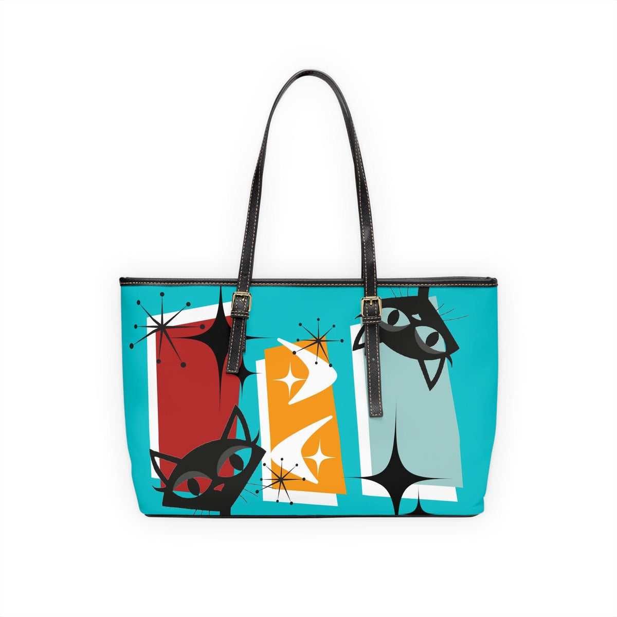 Atomic Kitschy Cat, Retro Shoulder Bag In Aqua Blue And Quirky Fun Design Bags