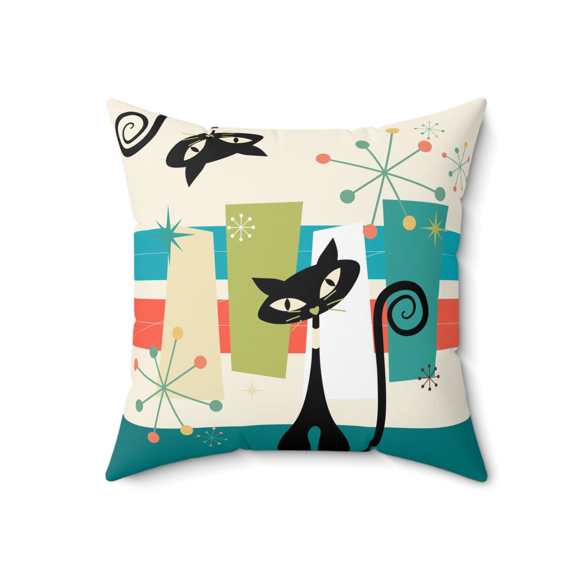 Atomic Kitties, Kitschy Mid Century Modern Funky Fun Pillow And Insert Home Decor