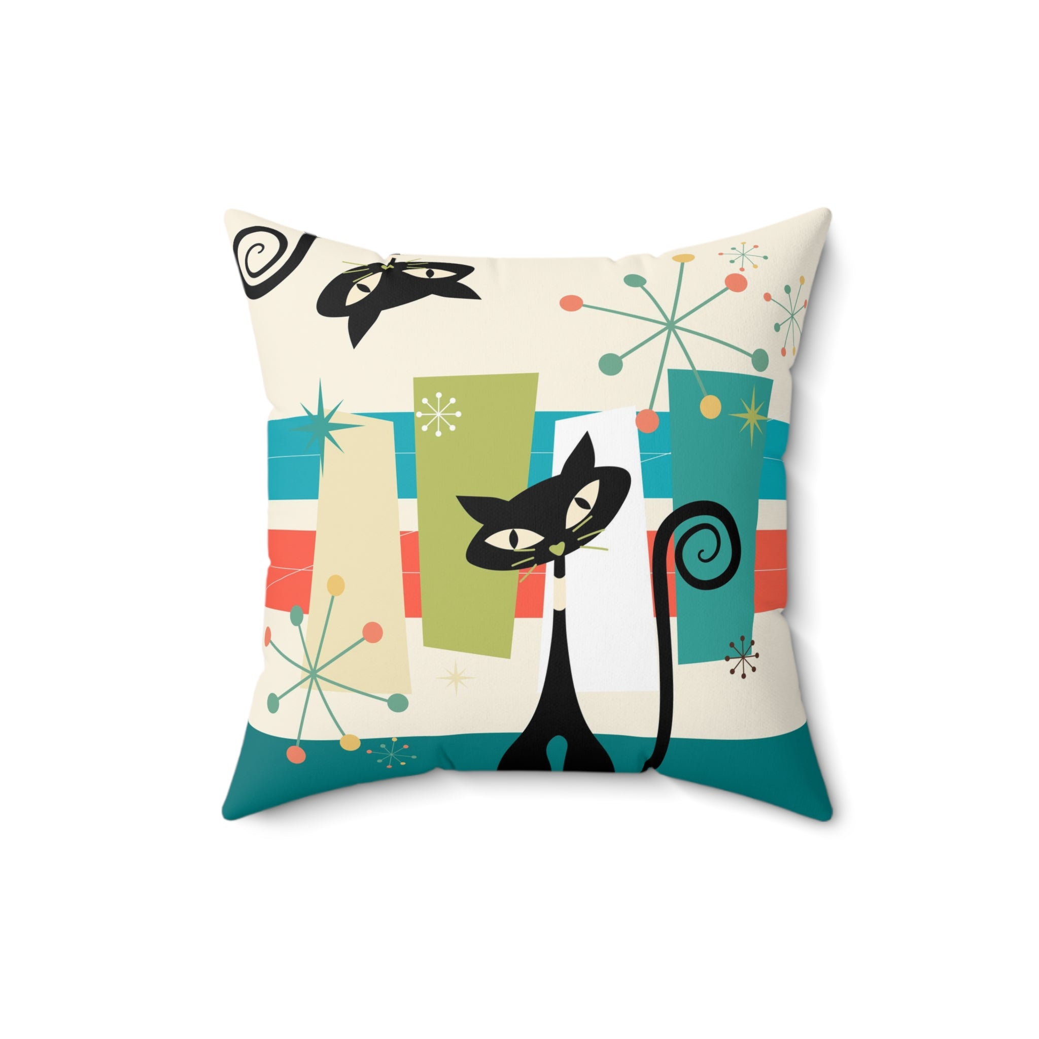 Atomic Kitties, Kitschy Mid Century Modern Funky Fun Pillow And Insert Home Decor