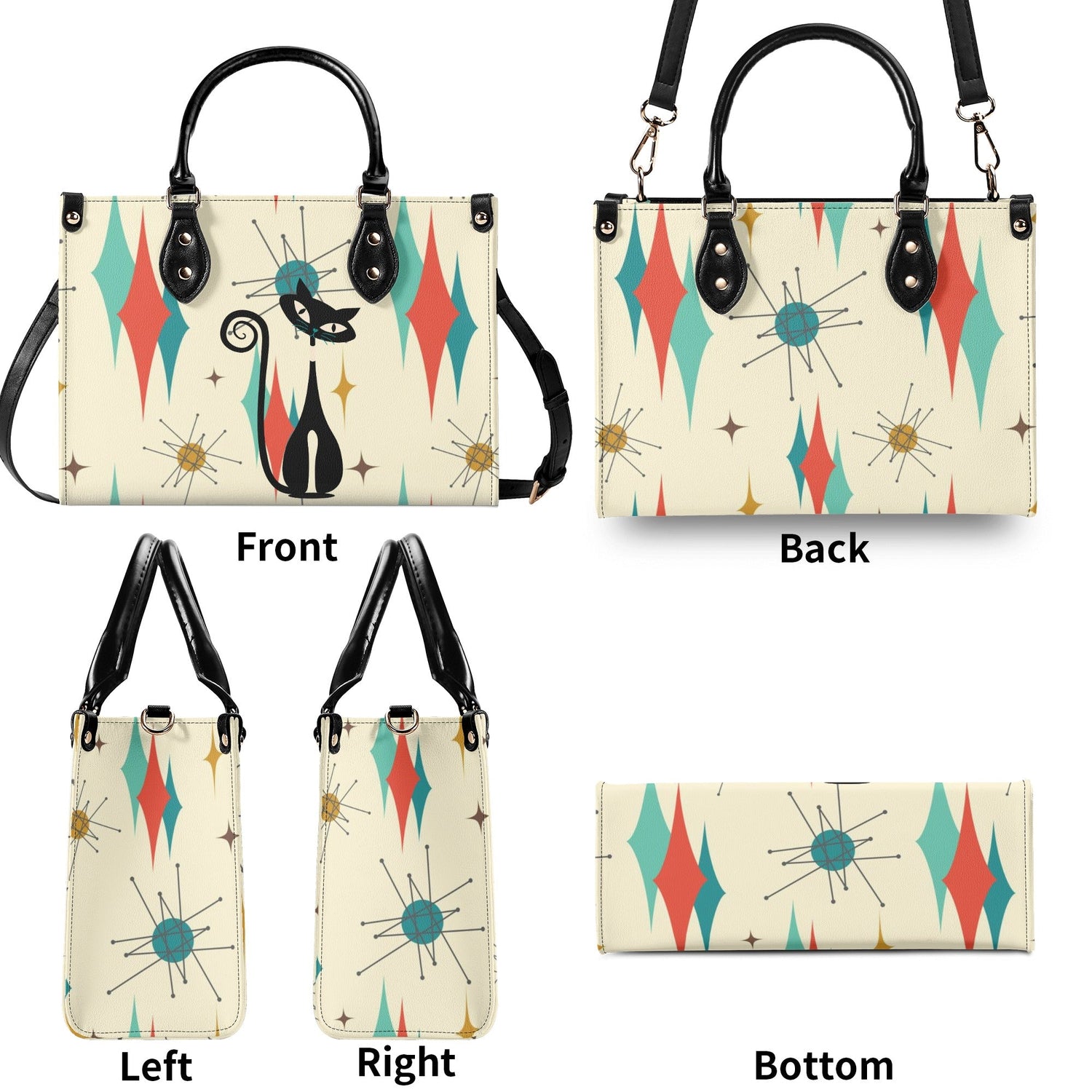 Atomic Kitty, Mid Century Modern Style Classic Cool Leather Handbag