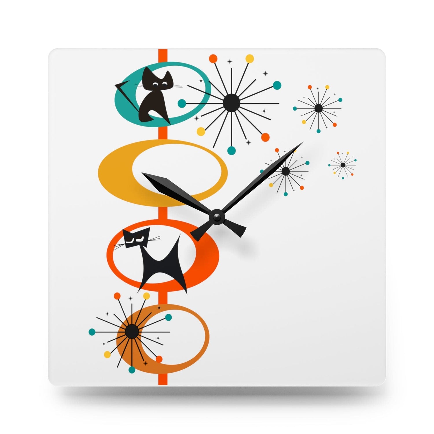 Atomic Space Cat, Mid Century Modern, Retro Cool Acrylic Wall Clock Home Decor