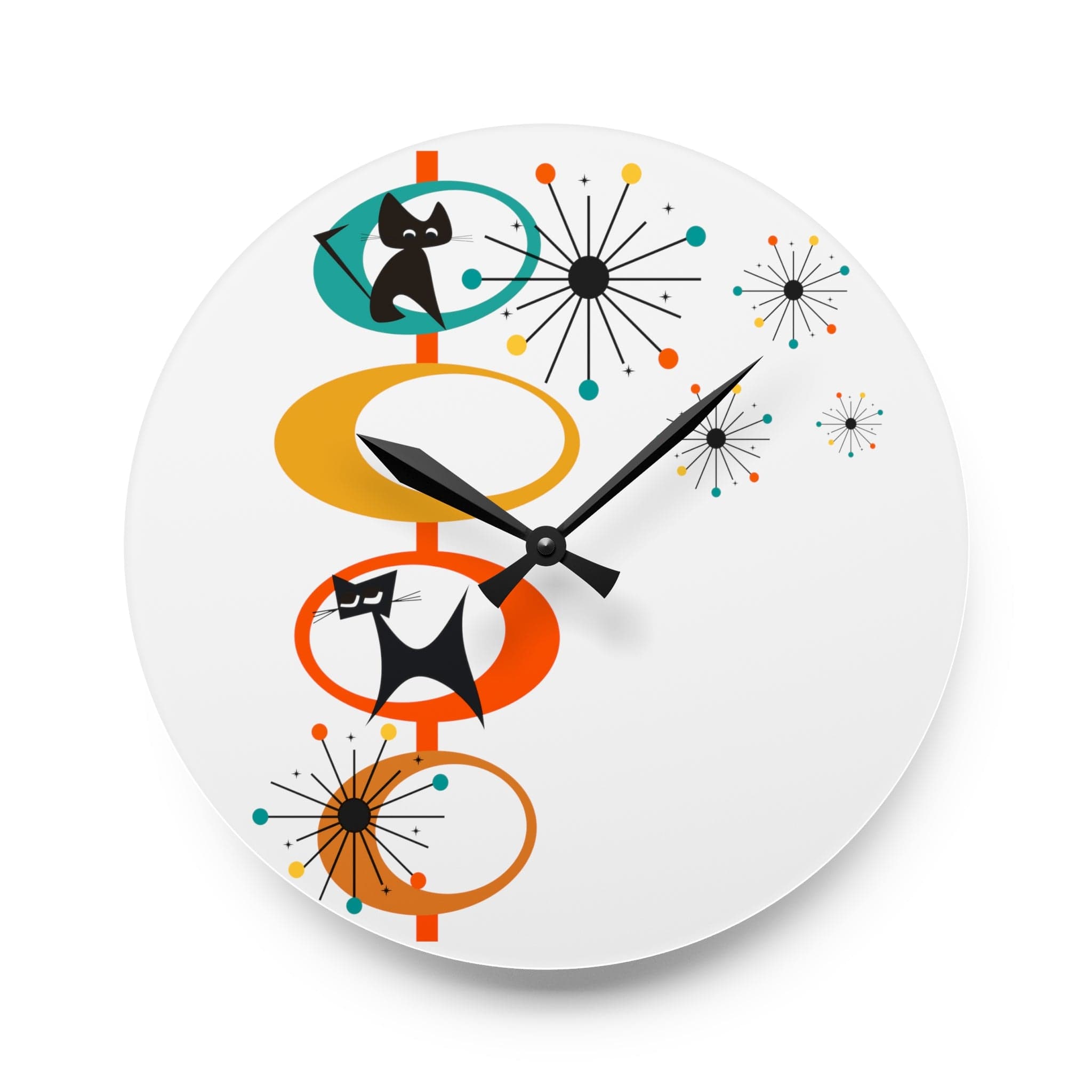 Atomic Space Cat, Mid Century Modern, Retro Cool Acrylic Wall Clock Home Decor