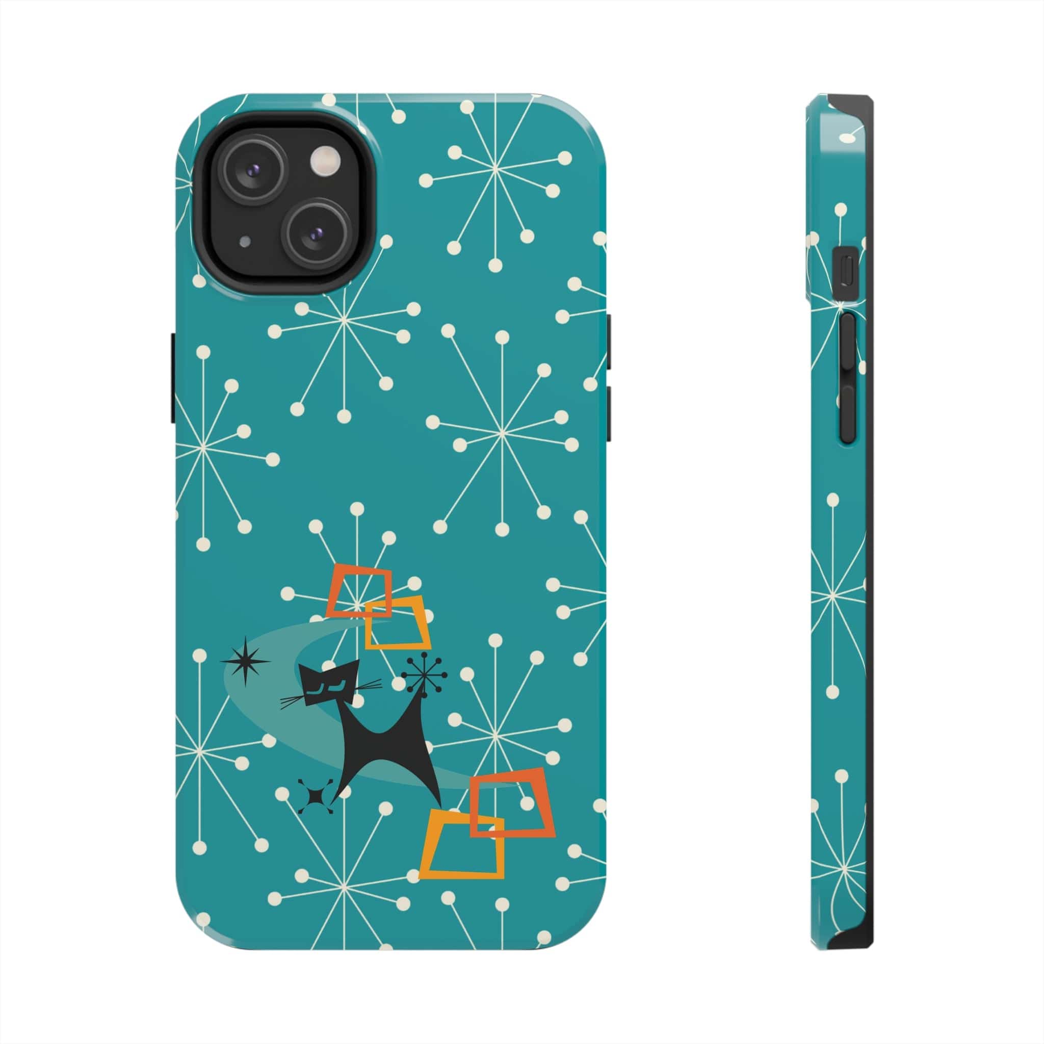 Atomic Space Cat, Starburst Blue, Retro Groovy Smart Phone Tough Phone Cases Phone Case