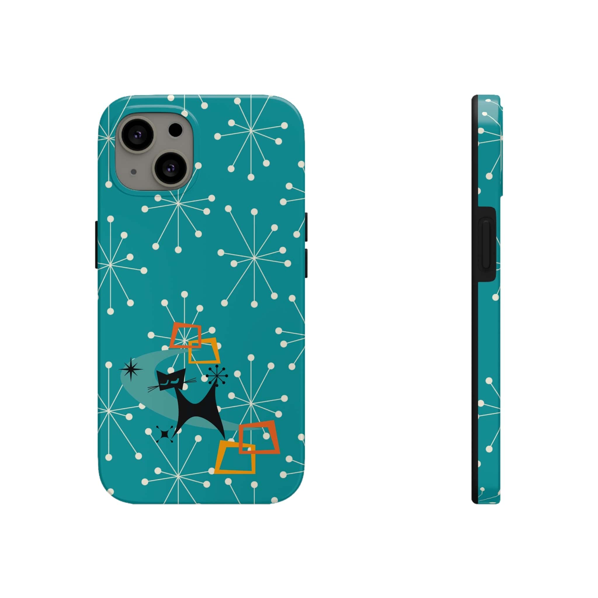 Atomic Space Cat, Starburst Blue, Retro Groovy Smart Phone Tough Phone Cases Phone Case
