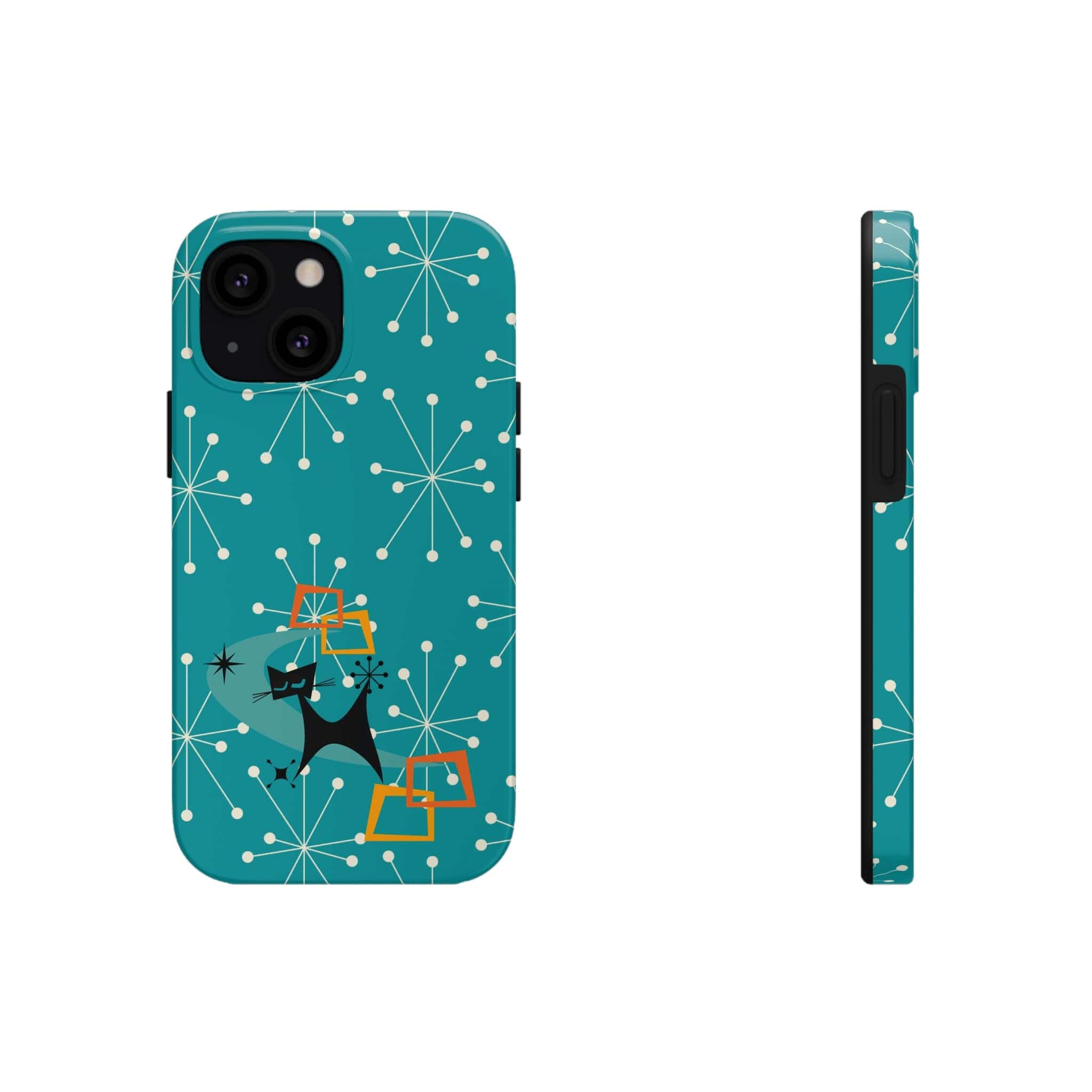 Atomic Space Cat, Starburst Blue, Retro Groovy Smart Phone Tough Phone Cases Phone Case