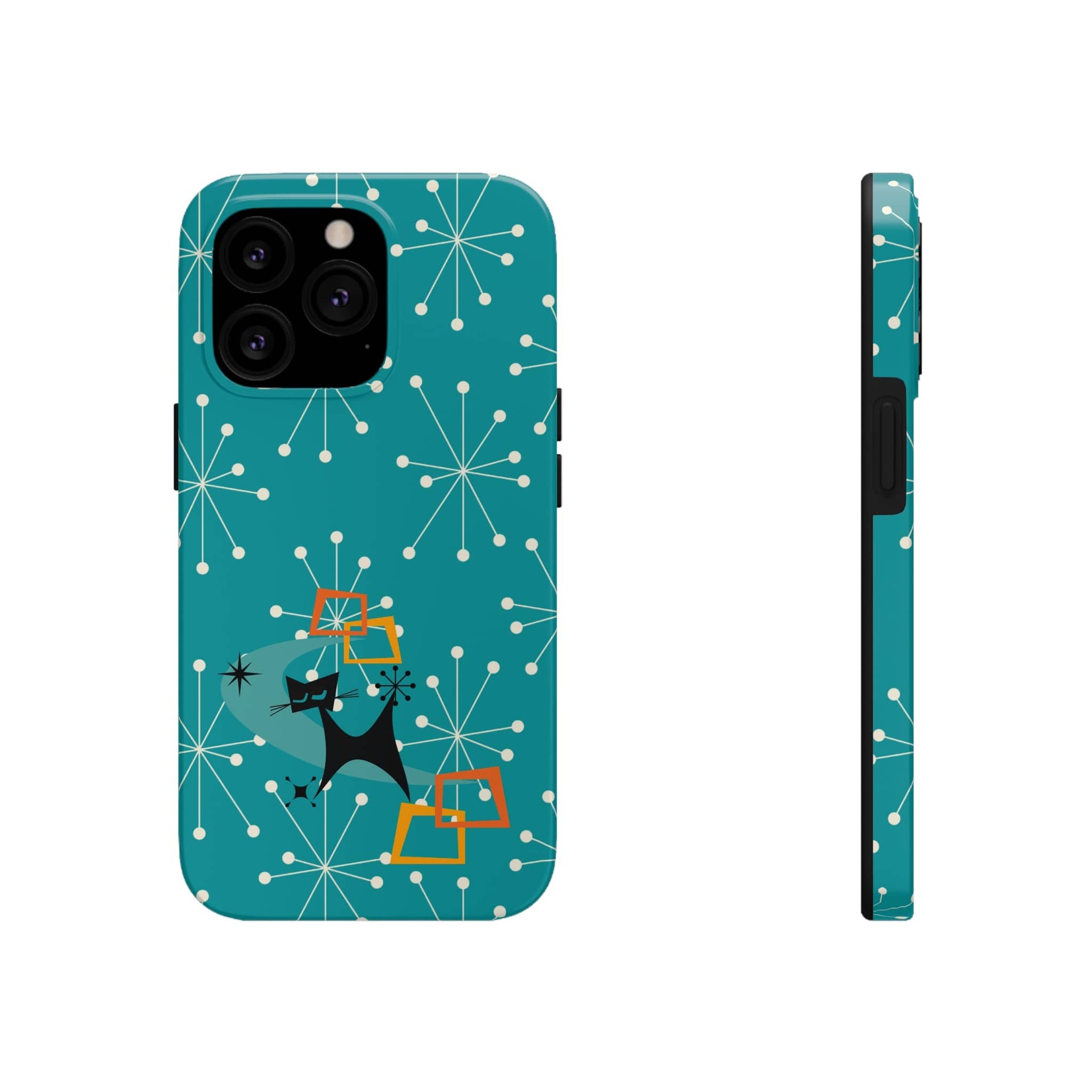 Atomic Space Cat, Starburst Blue, Retro Groovy Smart Phone Tough Phone Cases Phone Case