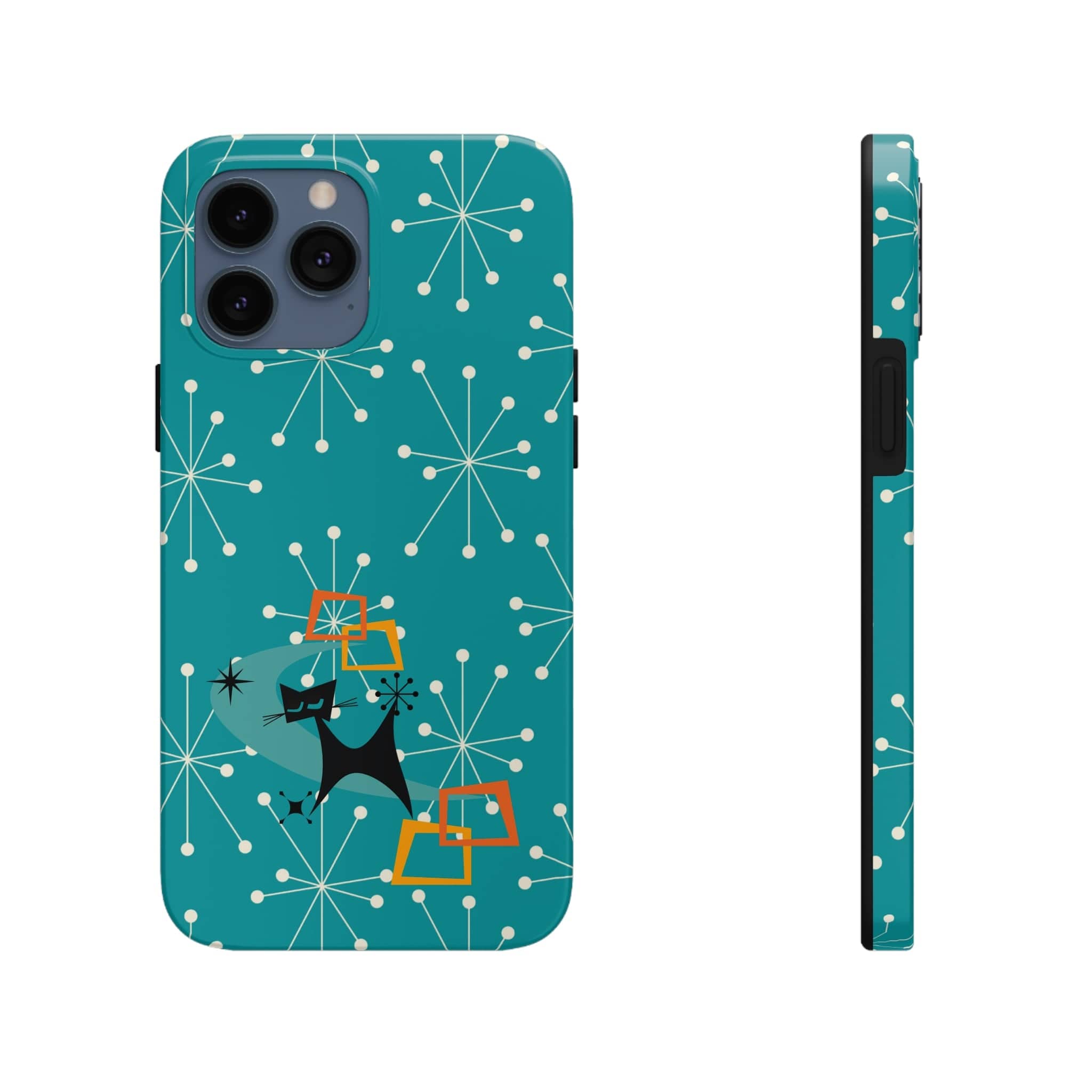 Atomic Space Cat, Starburst Blue, Retro Groovy Smart Phone Tough Phone Cases Phone Case