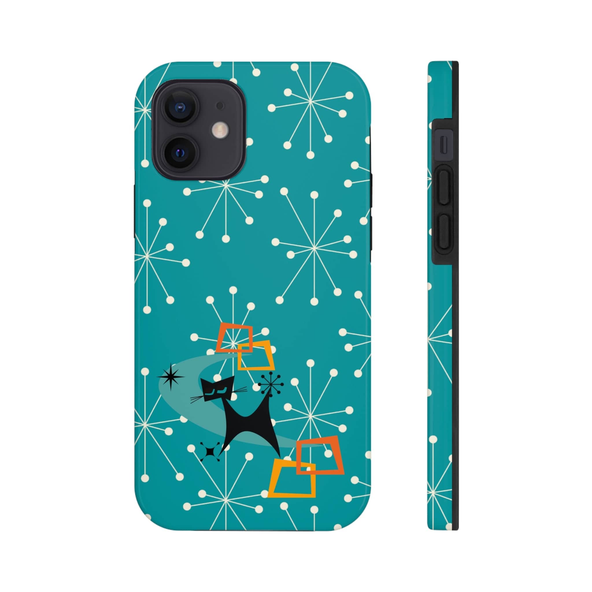 Atomic Space Cat, Starburst Blue, Retro Groovy Smart Phone Tough Phone Cases Phone Case