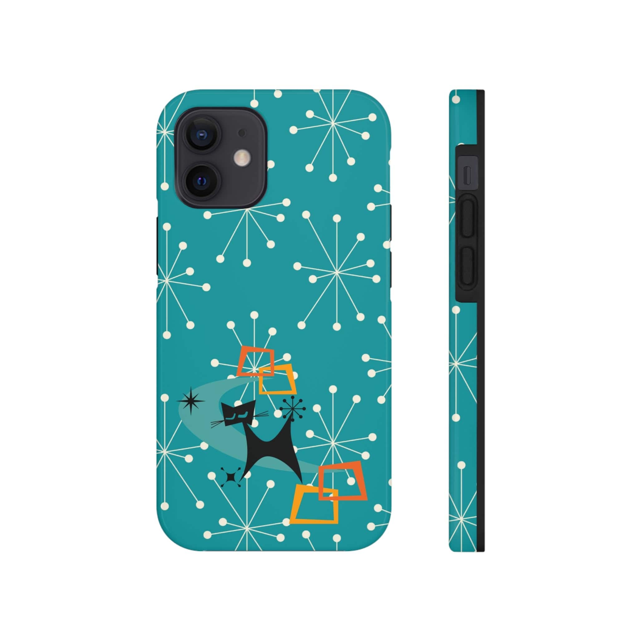 Atomic Space Cat, Starburst Blue, Retro Groovy Smart Phone Tough Phone Cases Phone Case