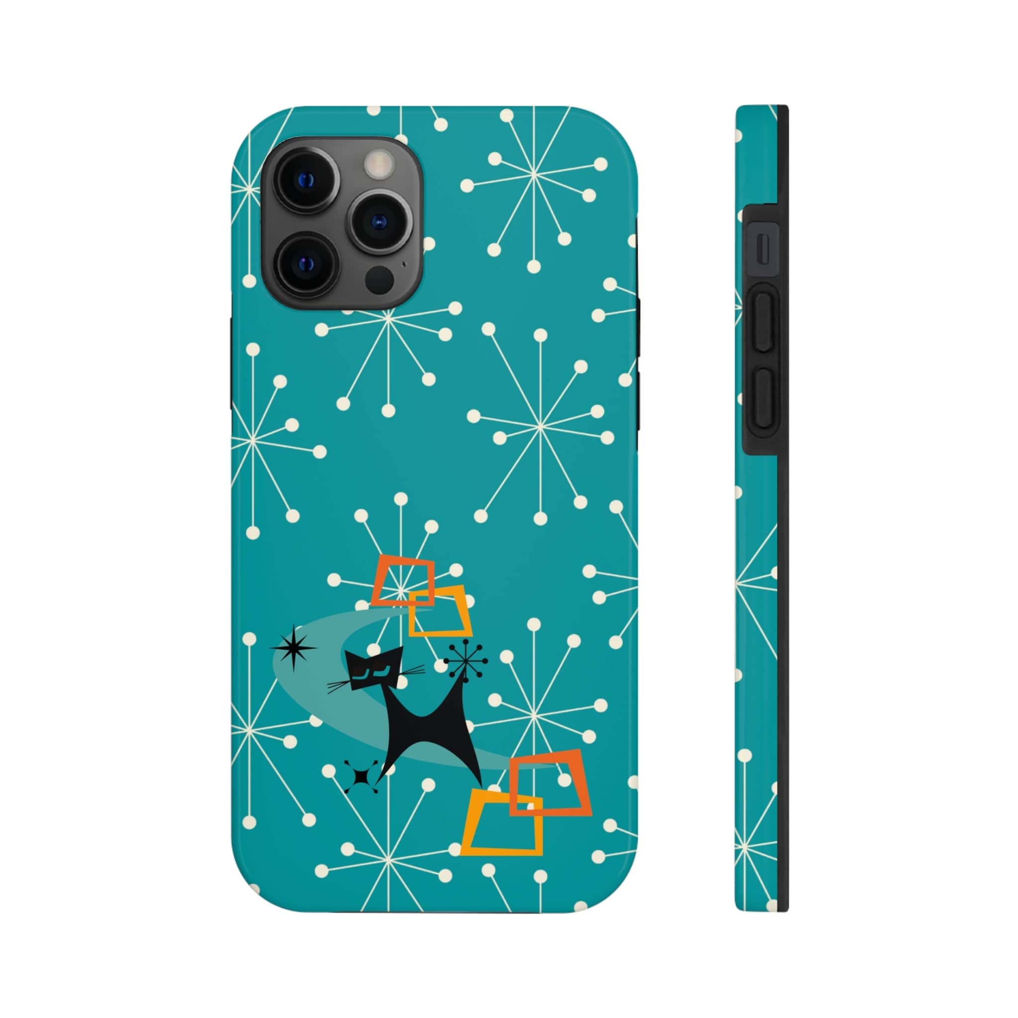 Atomic Space Cat, Starburst Blue, Retro Groovy Smart Phone Tough Phone Cases Phone Case