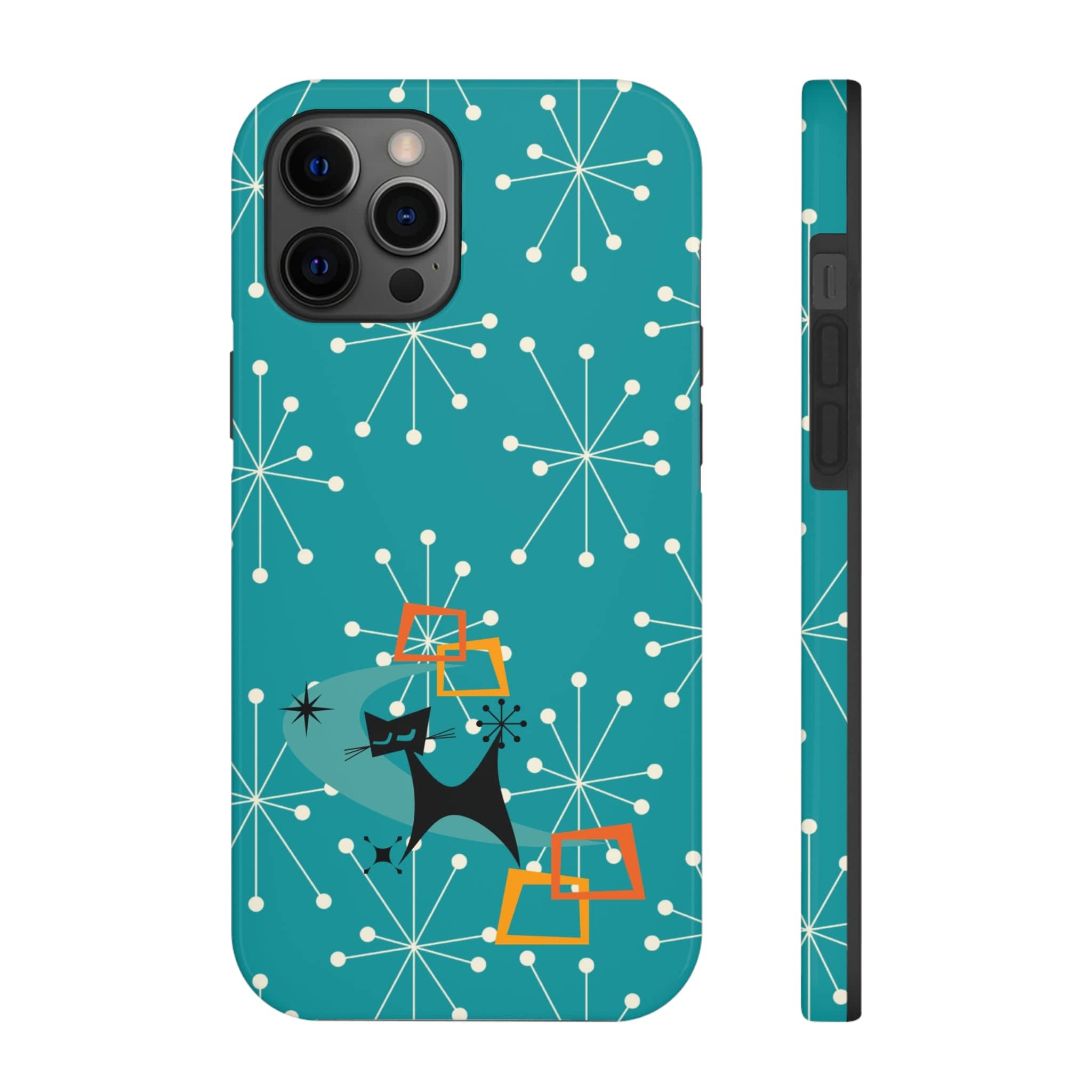 Atomic Space Cat, Starburst Blue, Retro Groovy Smart Phone Tough Phone Cases Phone Case