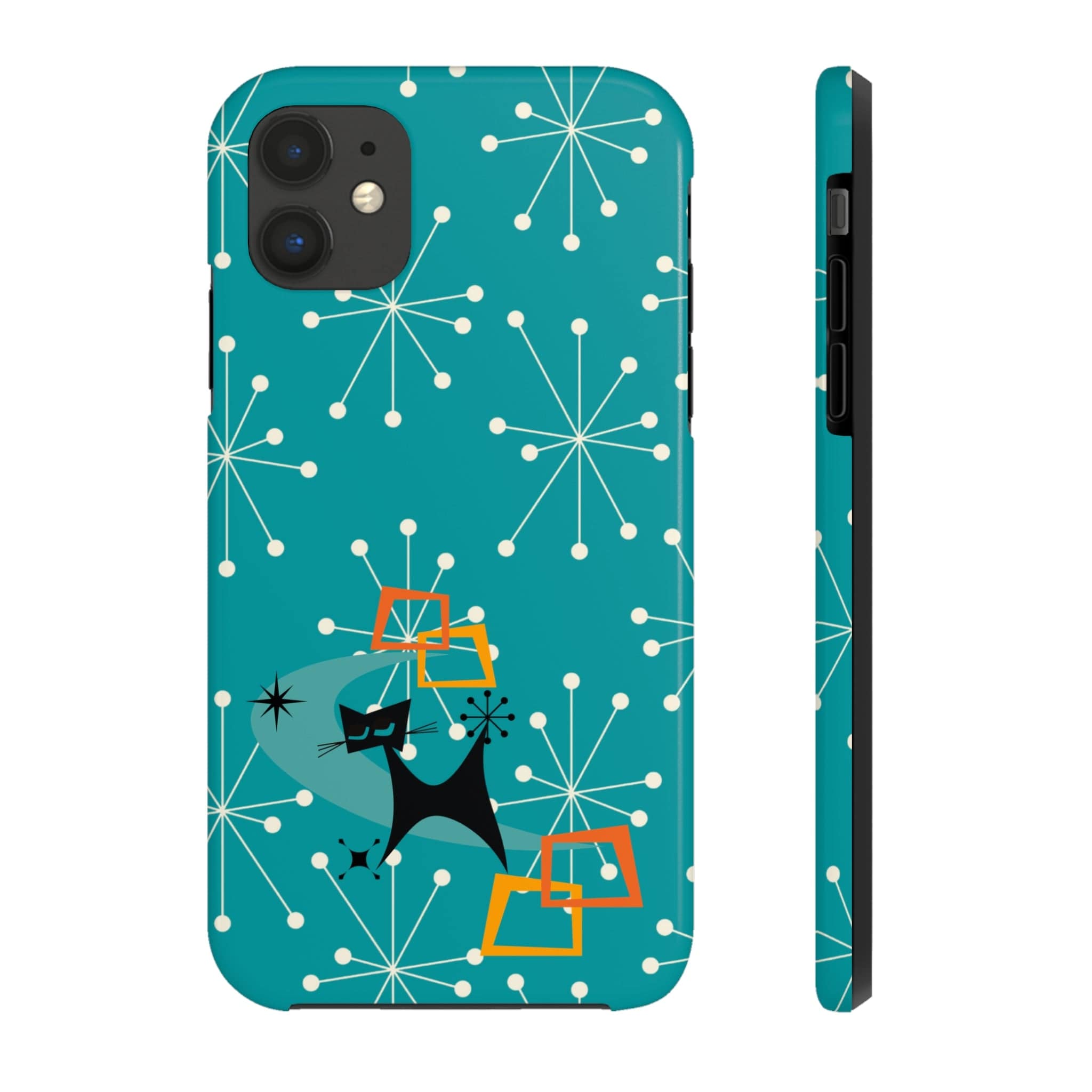 Atomic Space Cat, Starburst Blue, Retro Groovy Smart Phone Tough Phone Cases Phone Case