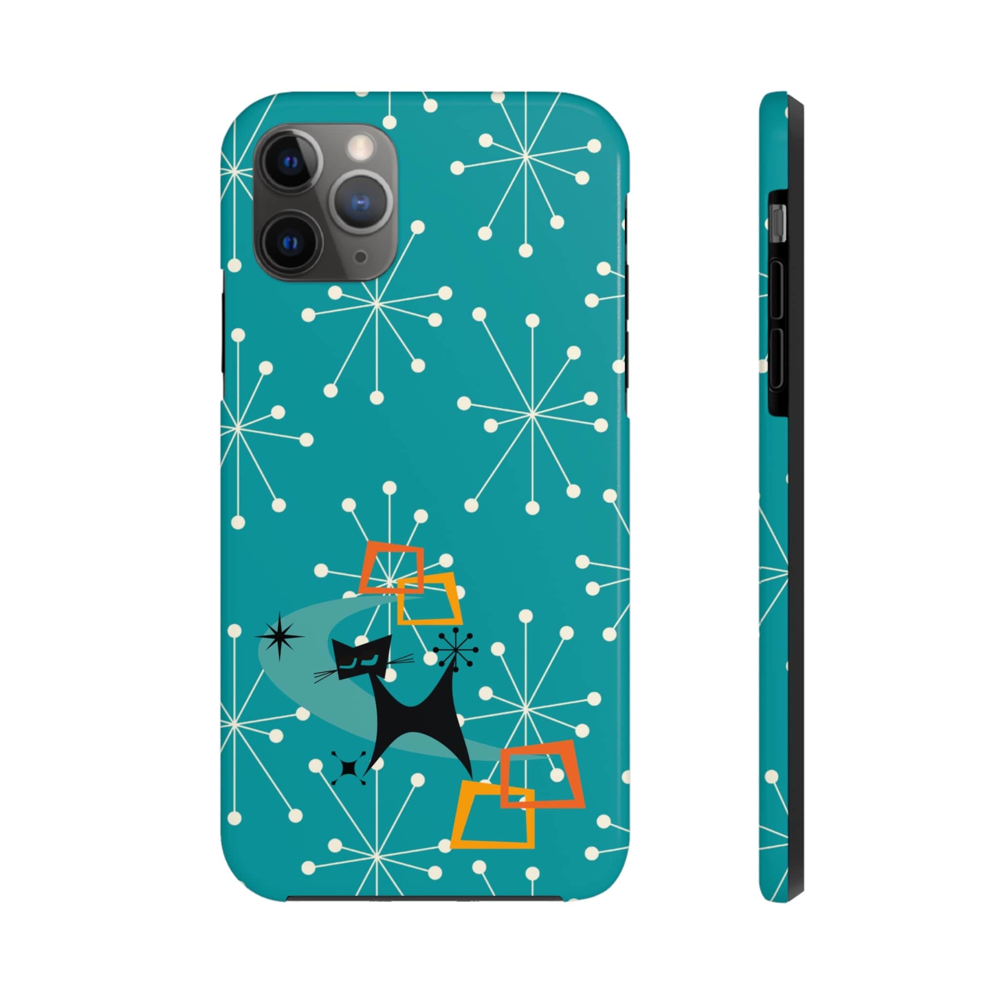 Atomic Space Cat, Starburst Blue, Retro Groovy Smart Phone Tough Phone Cases Phone Case
