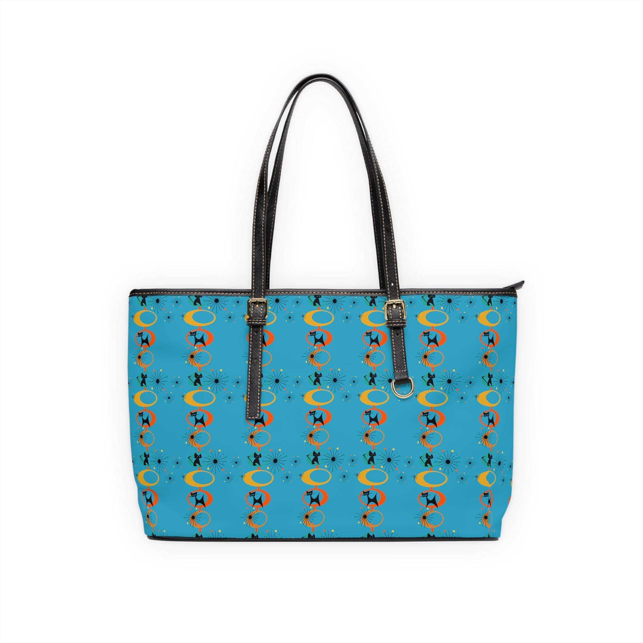 Atomic Space Cat, Turquoise Blue, Mid Mod Retro Shoulder Bag Bags