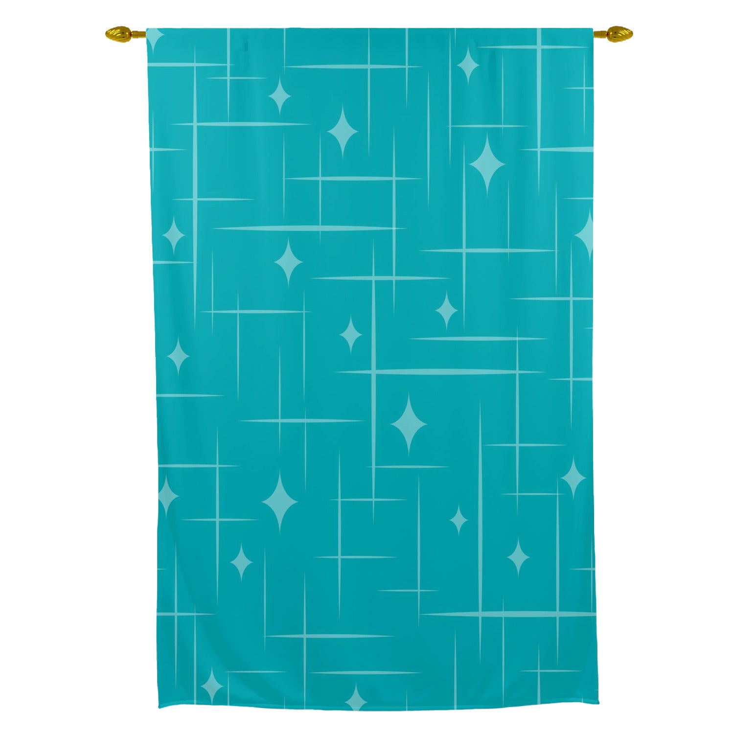 Mid Century Modern Dark Aqua Starburst Mod Retro Tie Up Curtain - Mid Century Modern Gal