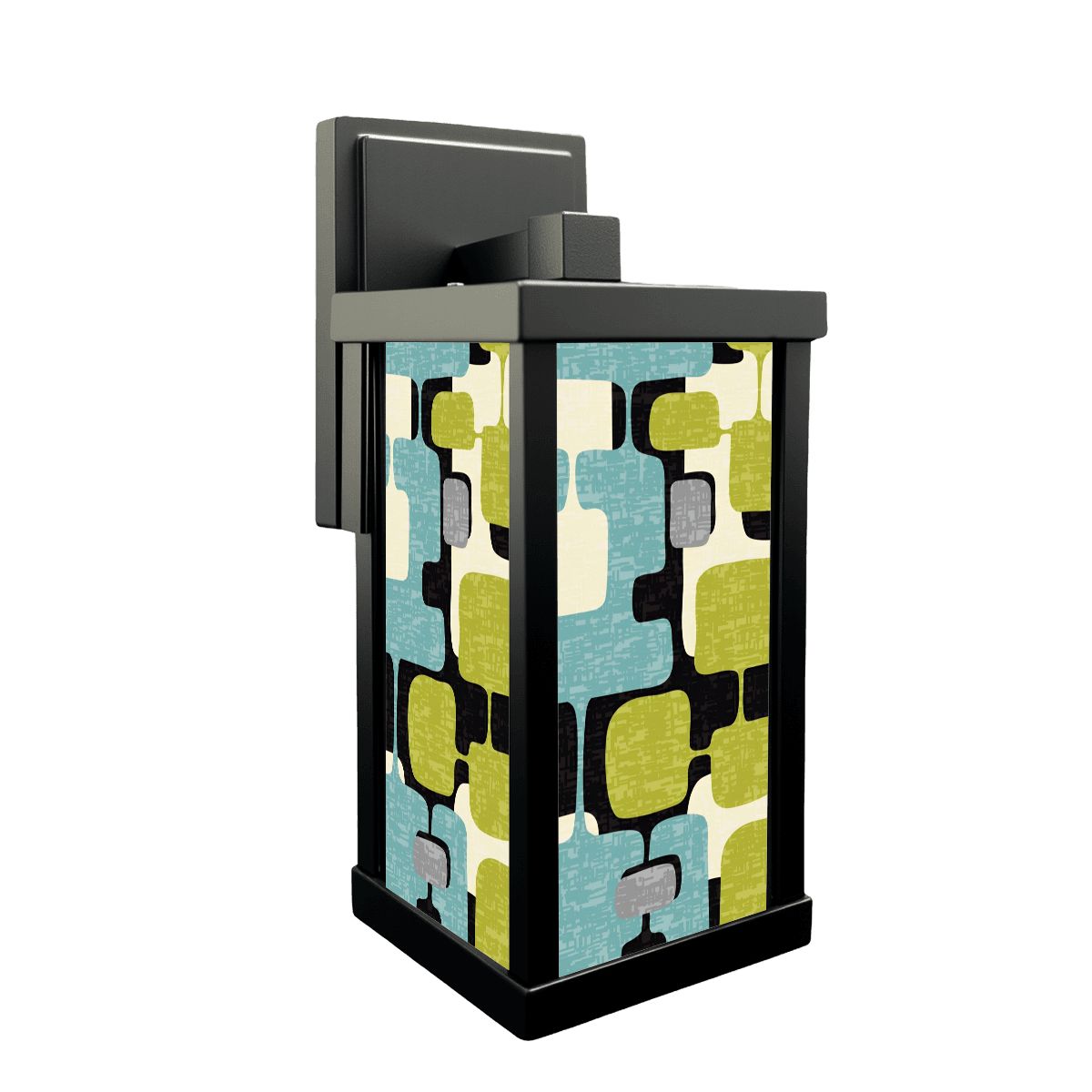 Mid Century Modern Geometric Designed Lime Green, Aqua Blue Gray Retro Patio Wall Light - Mid Century Modern Gal