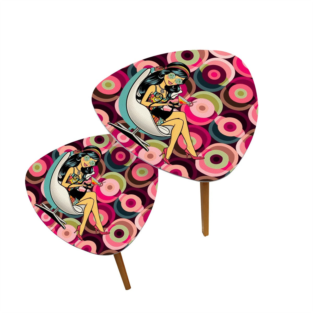 Mid Mod Groovy Orbs Hippie Gal, Atomic Cat Mid Century Modern Hip Nesting Tables - Mid Century Modern Gal