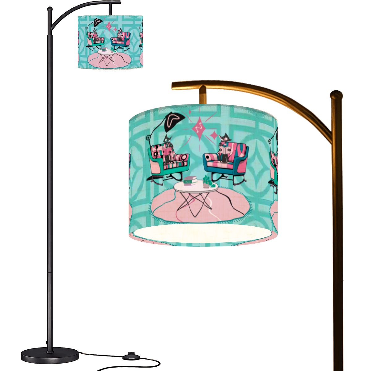 Mid Century Modern Breeze Block Atomic Reading Cats, Mid Mod Kitschy Fun MCM Floor Lamp - Mid Century Modern Gal