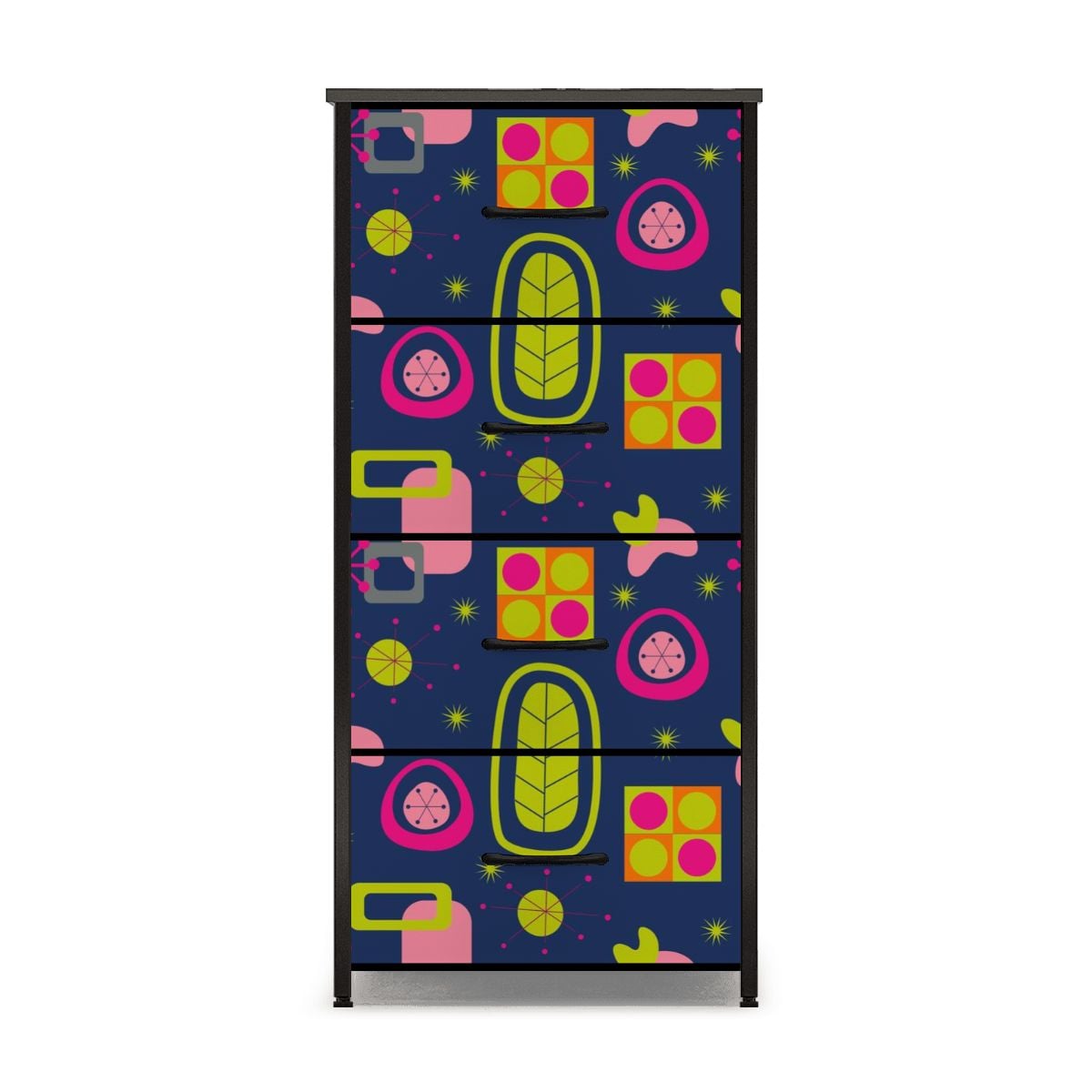 Mid Century Modern Atomic Navy Blue Bright Pink Green 4-Drawer Dresser - Mid Century Modern Gal