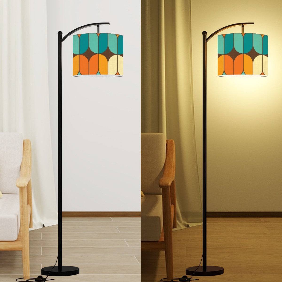 Mid Century Modern Bold Orange, Teal Geometric Groovy Lamp SHADE - Mid Century Modern Gal