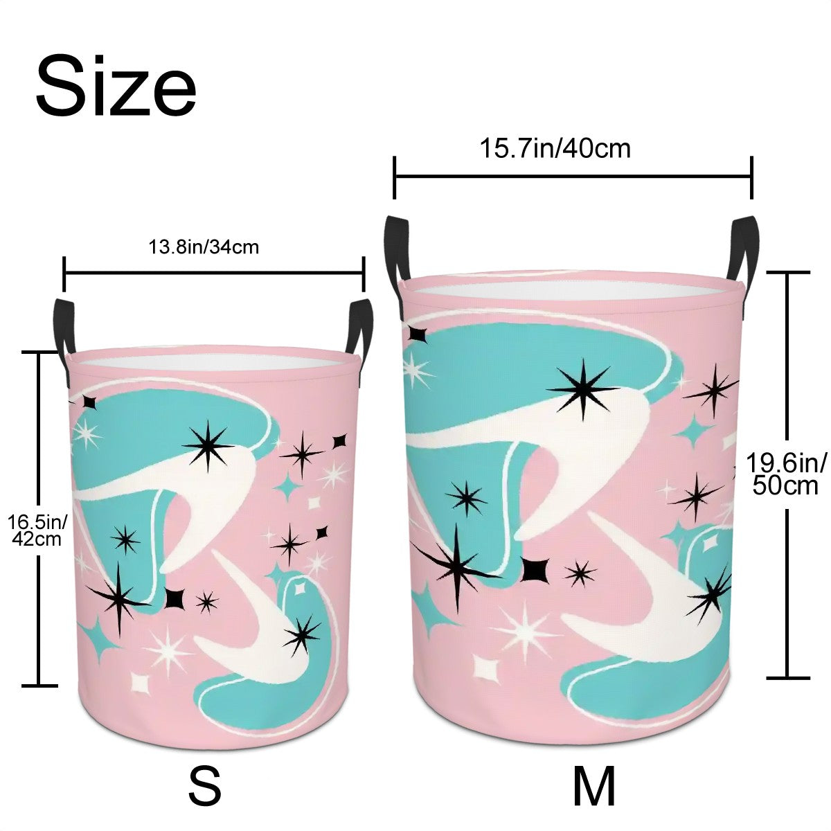 Mid Century Modern Atomic Pink, Aqua Boomerang MCM Circular Laundry Basket - Mid Century Modern Gal