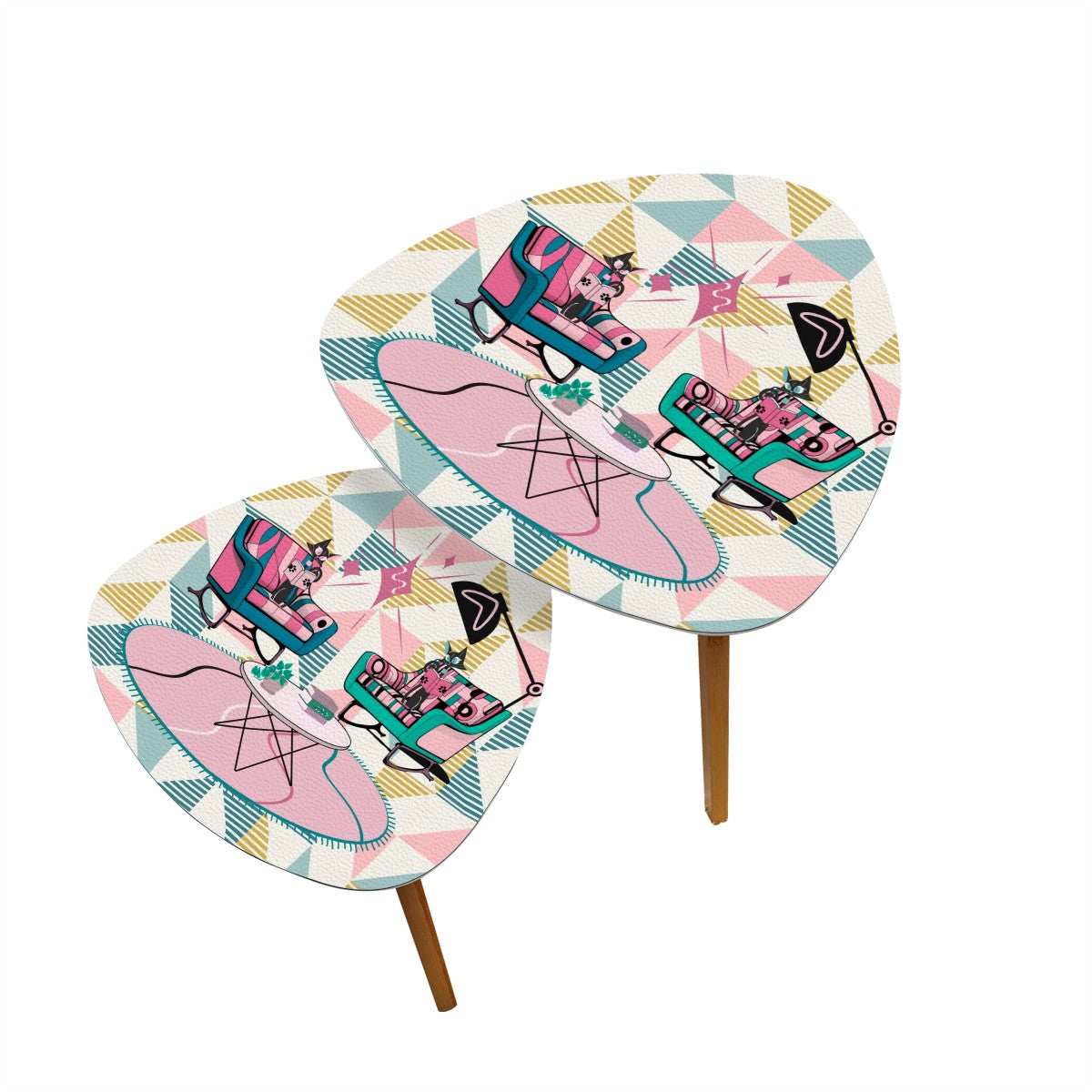 Mid Century Modern Atomic Cat, Reading Cats Book Lover Book Table Retro End Tables - Mid Century Modern Gal