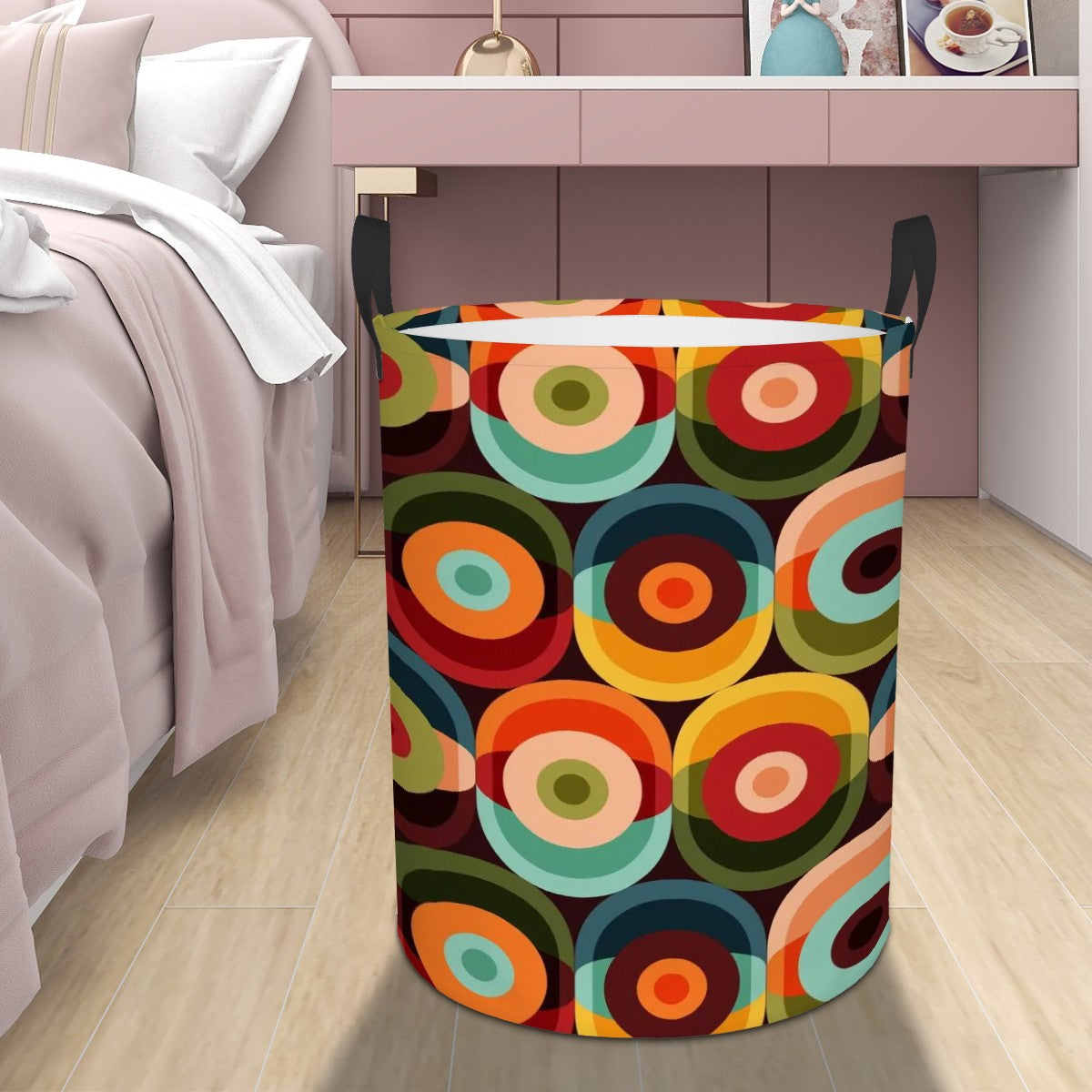 Retro Groovy Mid Mod Funky Fun MCM Circular Laundry Basket - Mid Century Modern Gal