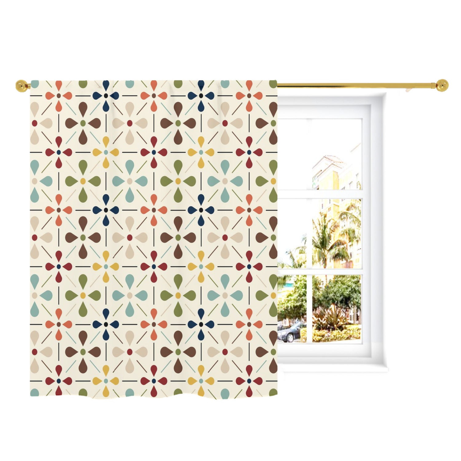 Mid Mod Scandinavian Flower Retro Curtain, Single Panel - Mid Century Modern Gal