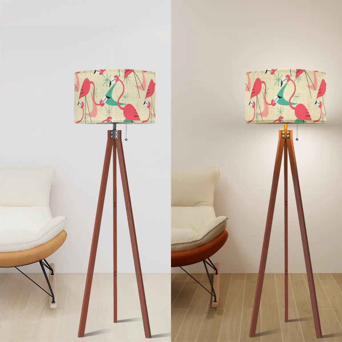 Mid Century Modern Kitschy Retro Flamingo, Palm Spring California Lover, Florida, MCM Tripod Floor Lamp - Mid Century Modern Gal