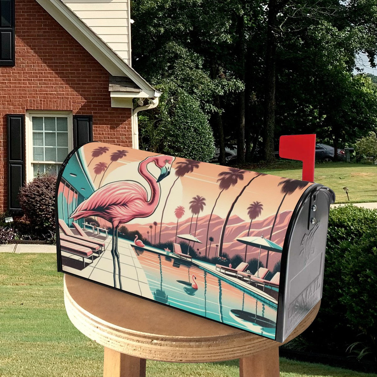 Palm Springs California Viben, Flamingo Kitschy Retro Magnetic Mailbox Covers - Mid Century Modern Gal