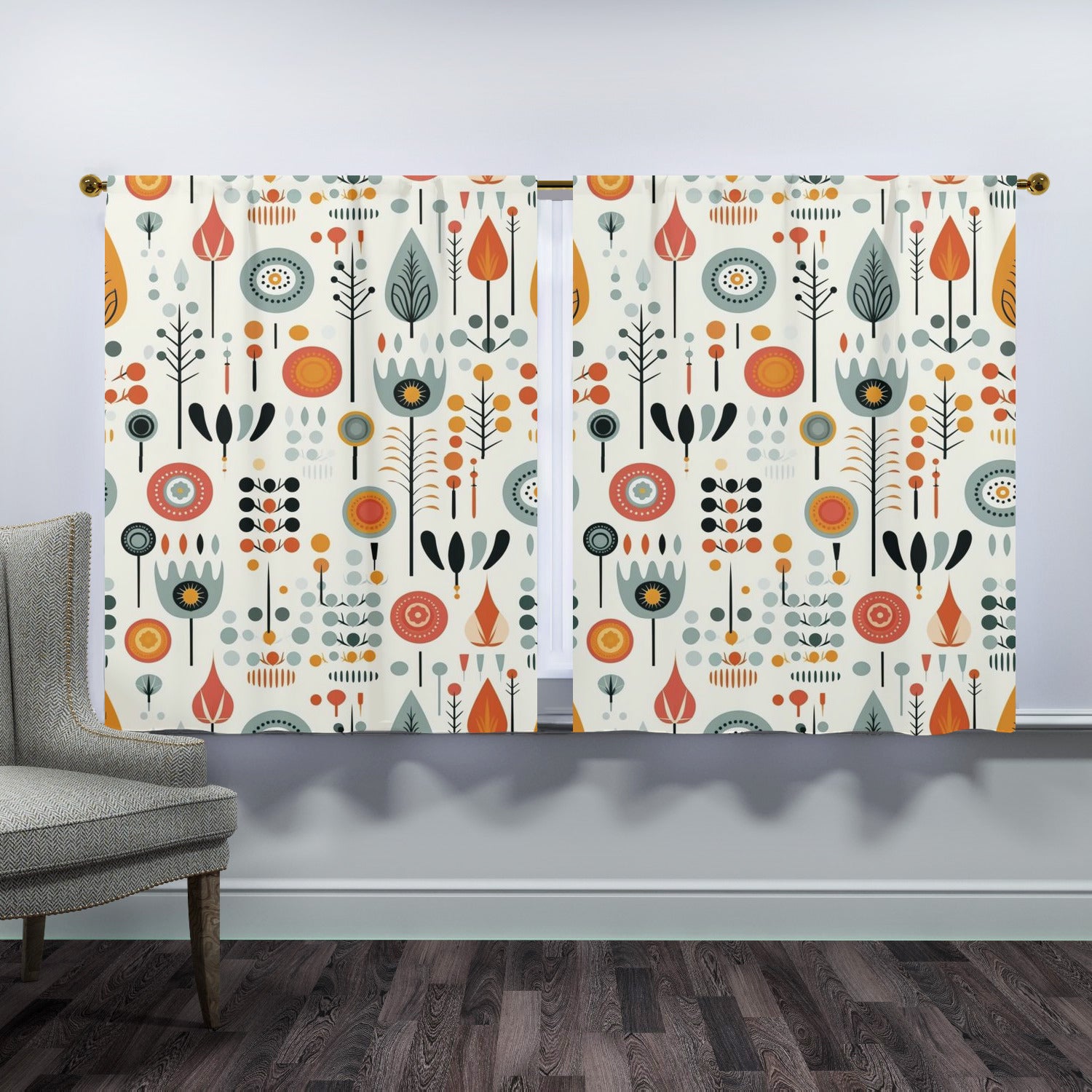 Mid Century Modern Scandinavian Floral, Mod Retro Opaque Window Curtains - Mid Century Modern Gal