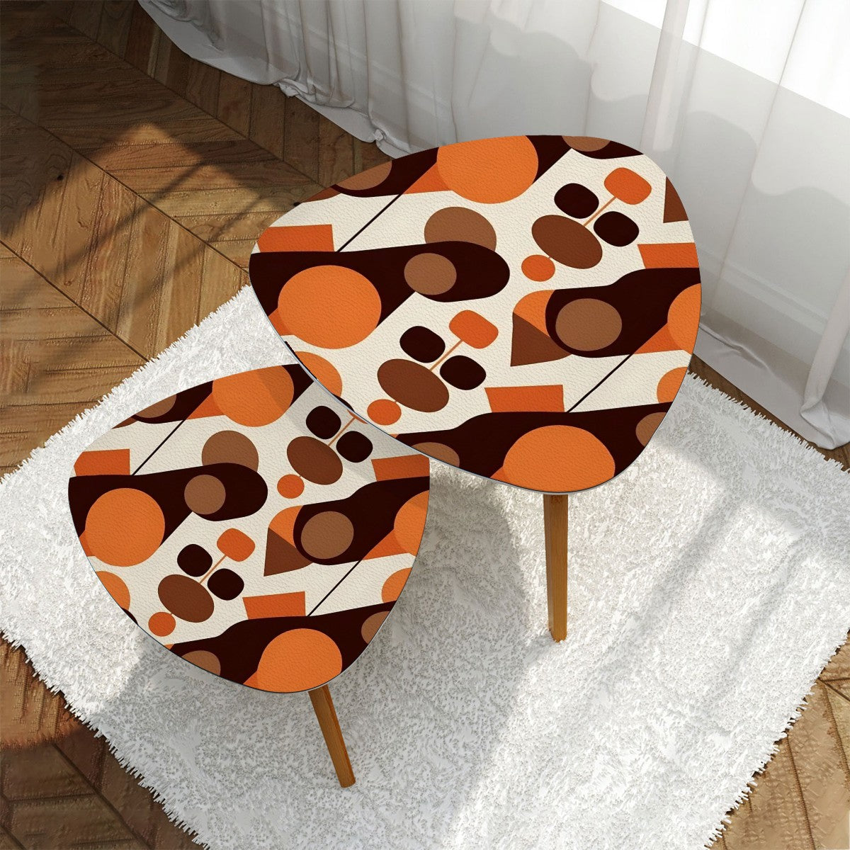 Retro Groovy 70s Orange And Brown Mid Mod Nesting Tables - Mid Century Modern Gal