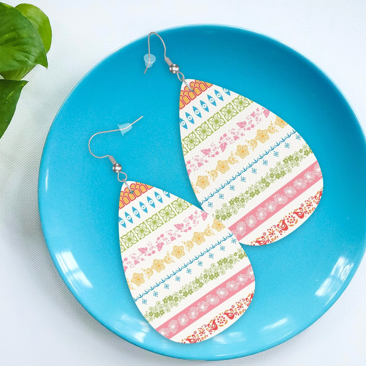 Pyrex Lover, Fun Kitschy Vegan Leather Teardrop Earrings - Mid Century Modern Gal