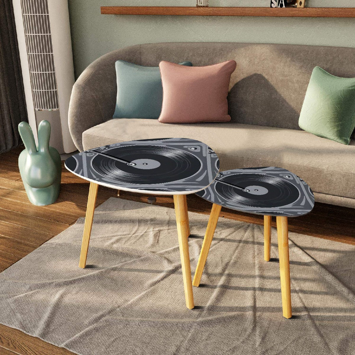 Retro Vinyl Record, Mid Mod Music Room, Livingroom Mid Century Modern Nesting Tables - Mid Century Modern Gal
