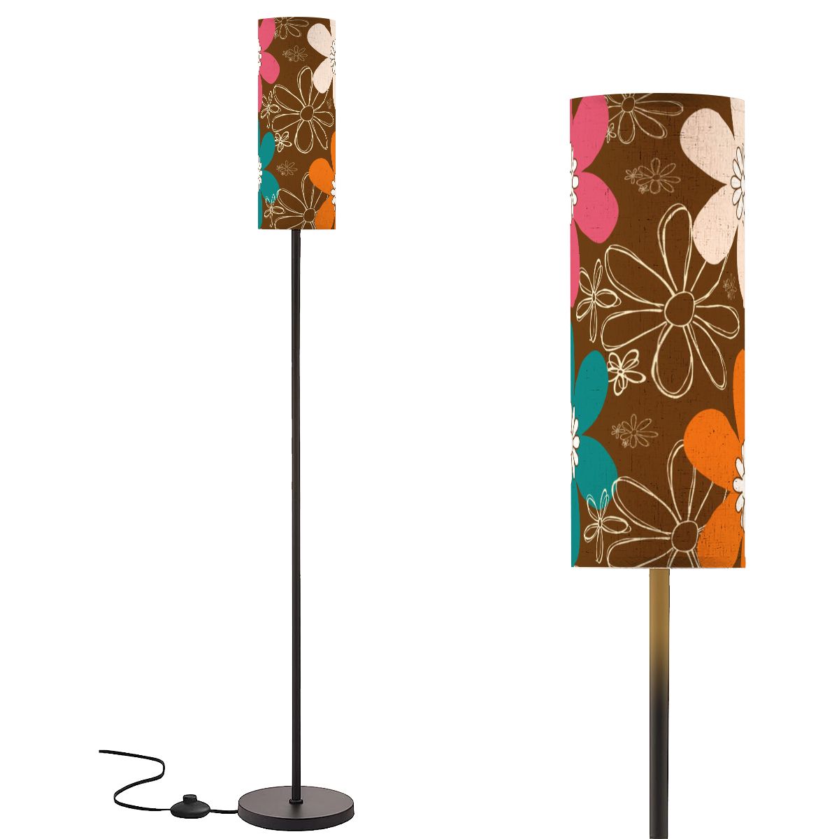 70s Groovy Retro Flower Mod Daisy Brown, Orange Pink Teal Mid Mod Floor Lamp - Mid Century Modern Gal