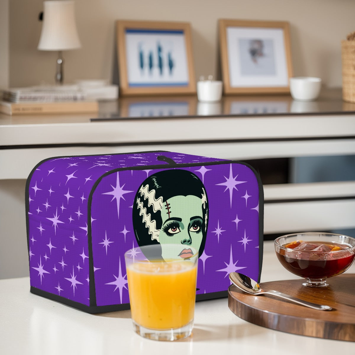 Bride of Frankenstein Retro Mid Mod Horror Buff Purple Halloween 2 Slice Toaster Cover - Mid Century Modern Gal