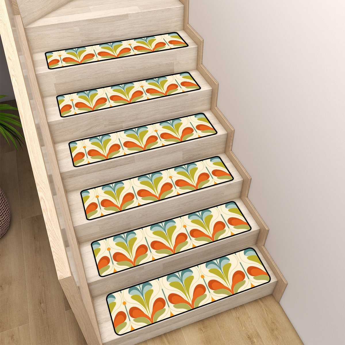 Mid Century Modern Groovy Mod Green, Orange, Blue Retro Non Slip Carpet for Stairs Treads - Mid Century Modern Gal