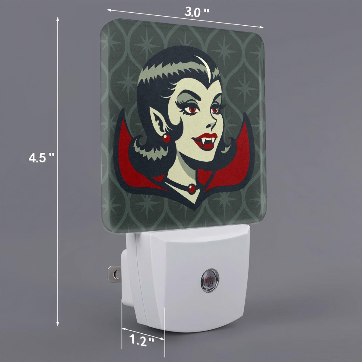 Vampire Dracula Girl Halloween Goth Horror Buff MCM Green LED Night Light Set of 2 - Mid Century Modern Gal