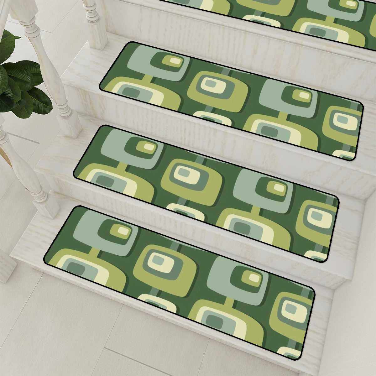 Mid Century Modern Green Geometric Designed Non Slip Carpet for Stairs Treads - Mid Century Modern Gal