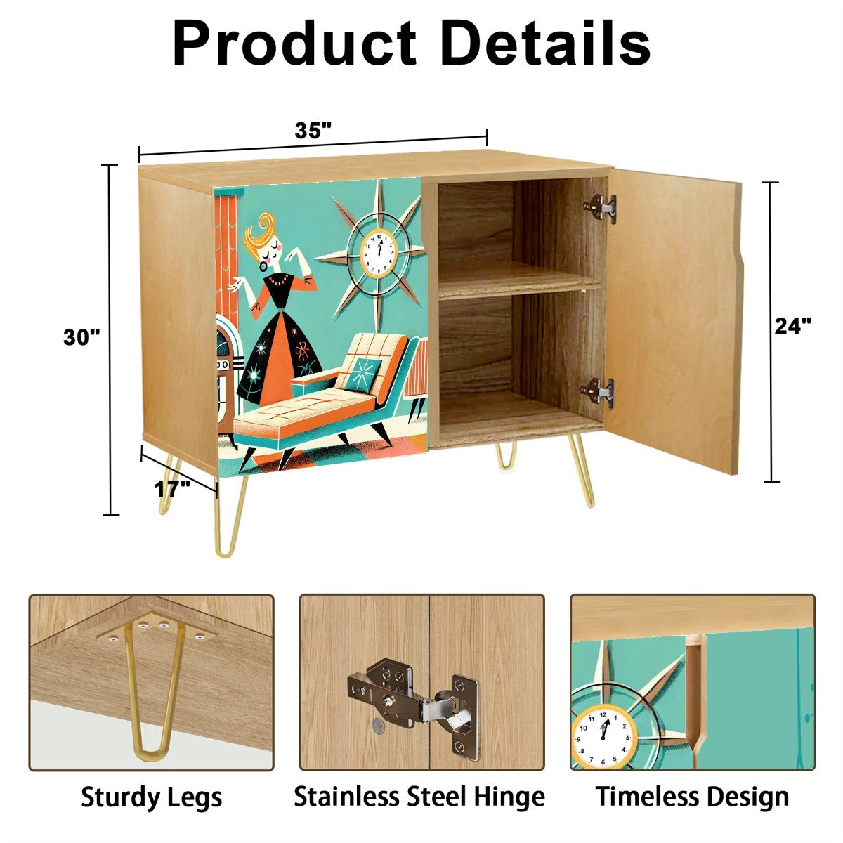 Mid Mod Retro Gal, Dance Like No One is Watching Kitschy Mod Sideboard Credenza Storage Cabinet - Mid Century Modern Gal