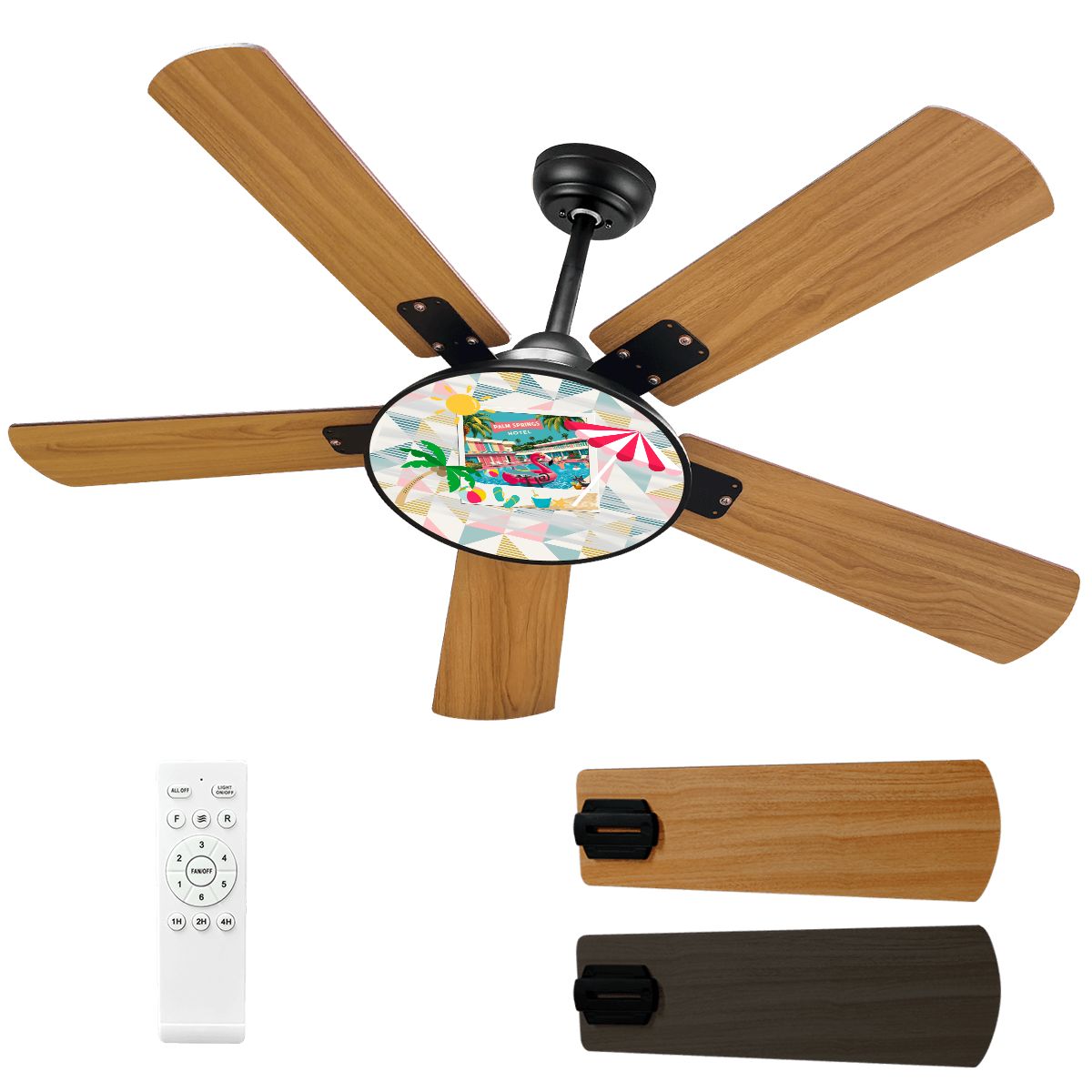 Palm Springs California Kitschy Flamingo Pool Side MCM Mid Century Modern Ceiling Fan With Light - Mid Century Modern Gal