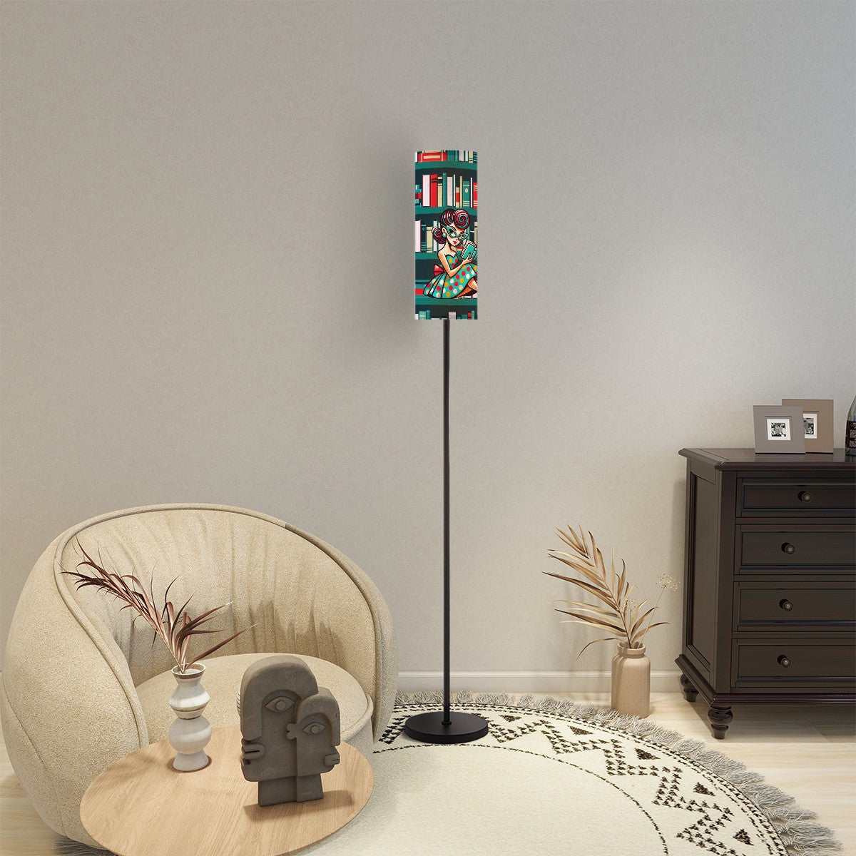 Retro Mod Gal, Reading Floor Lamp, For Book Lover, Library Office Modern Standing - Mid Century Modern Gal