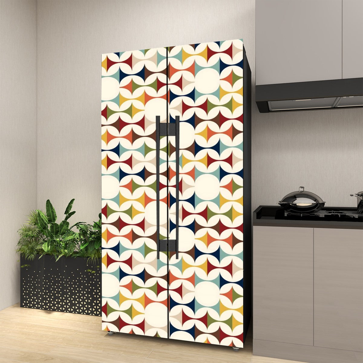 Mid Mod Scandinavian Geometric Modern Danish Self Adhesive Refrigerator Wrap Set - Mid Century Modern Gal