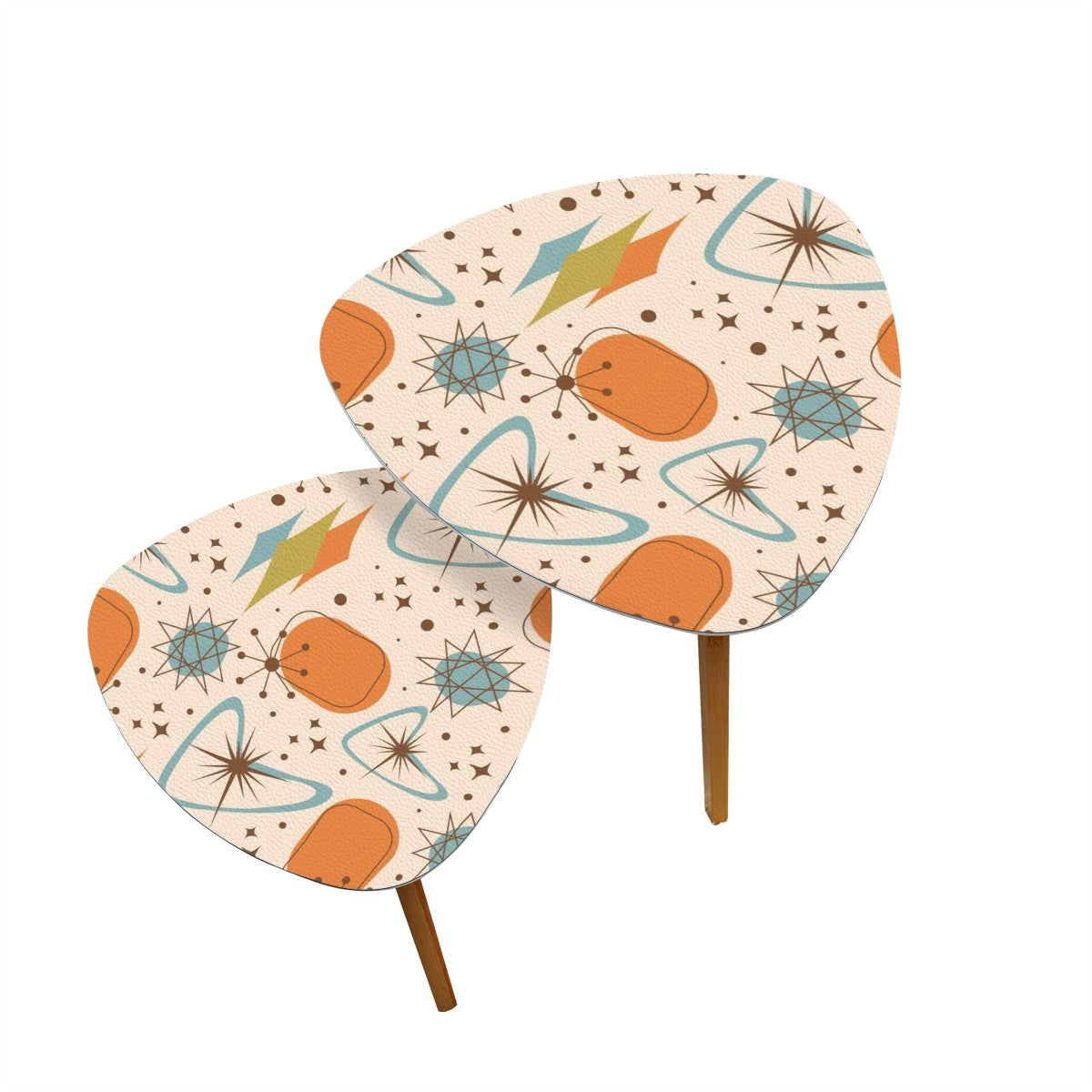 Mid Century Modern Nesting Tables, Atomic Boomerang, Starbursts Orange Blue Designed - Mid Century Modern Gal