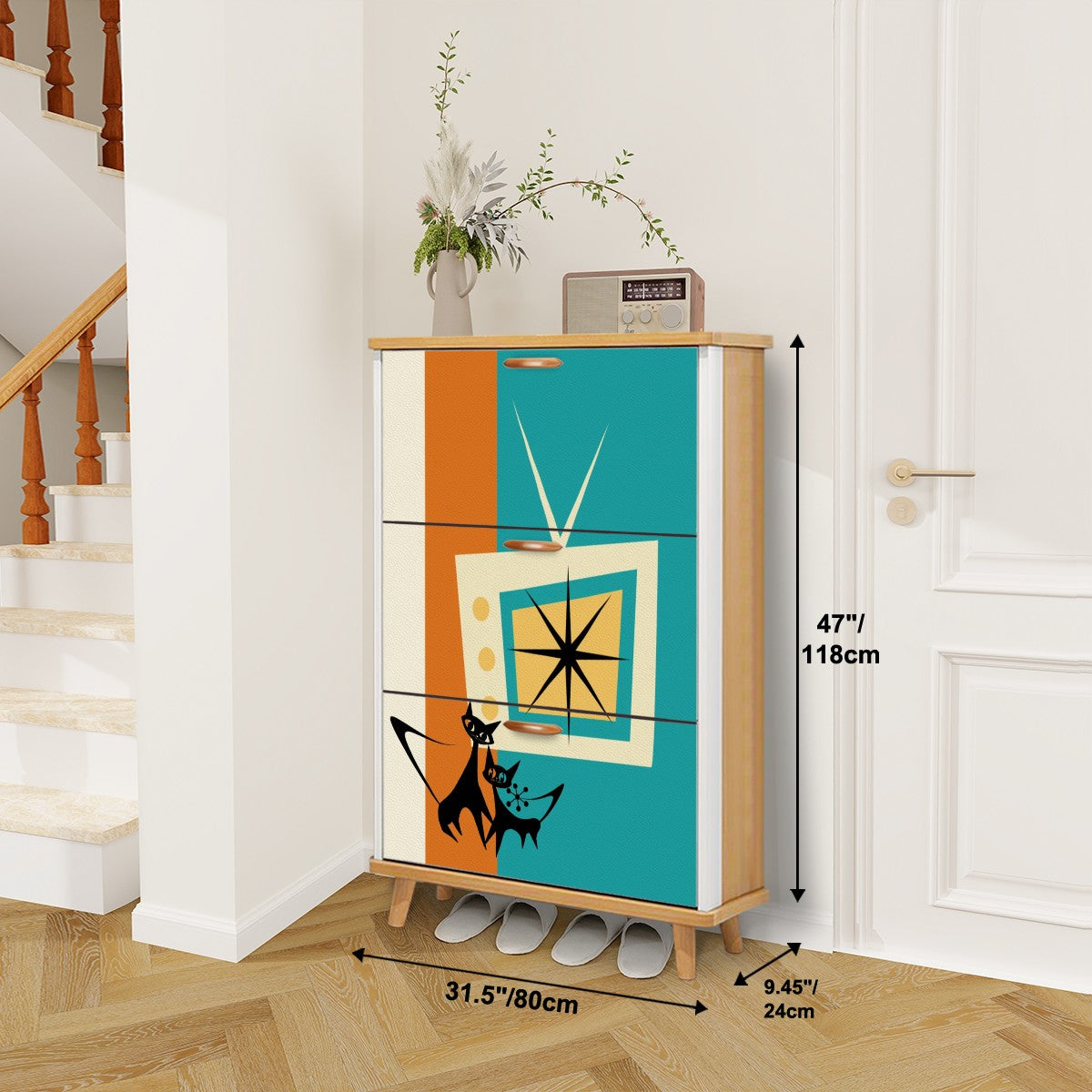 Mid Century Modern Retro TV Atomic Cat, Kitschy Shoe Cabinet - Mid Century Modern Gal